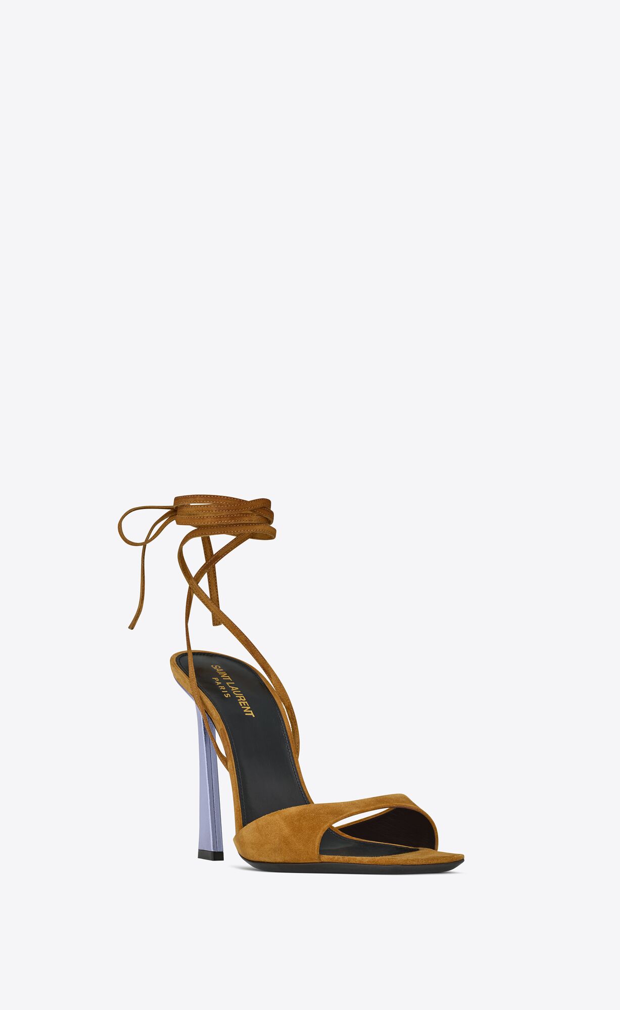 YSL Paz Sandals In Suede And Metallized Leather Land And Lila | LSEIY0362