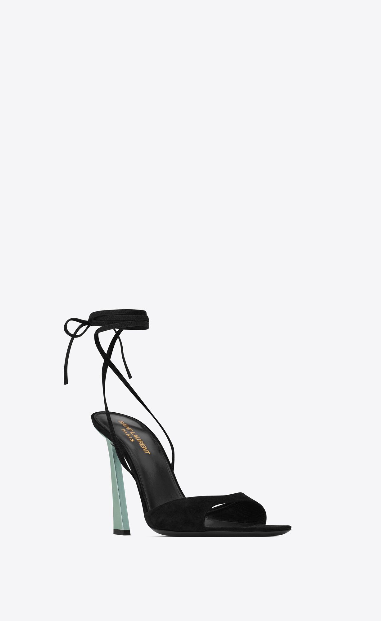 YSL Paz Sandals In Suede And Metallized Leather Black And Hope Green | LUHFG5936