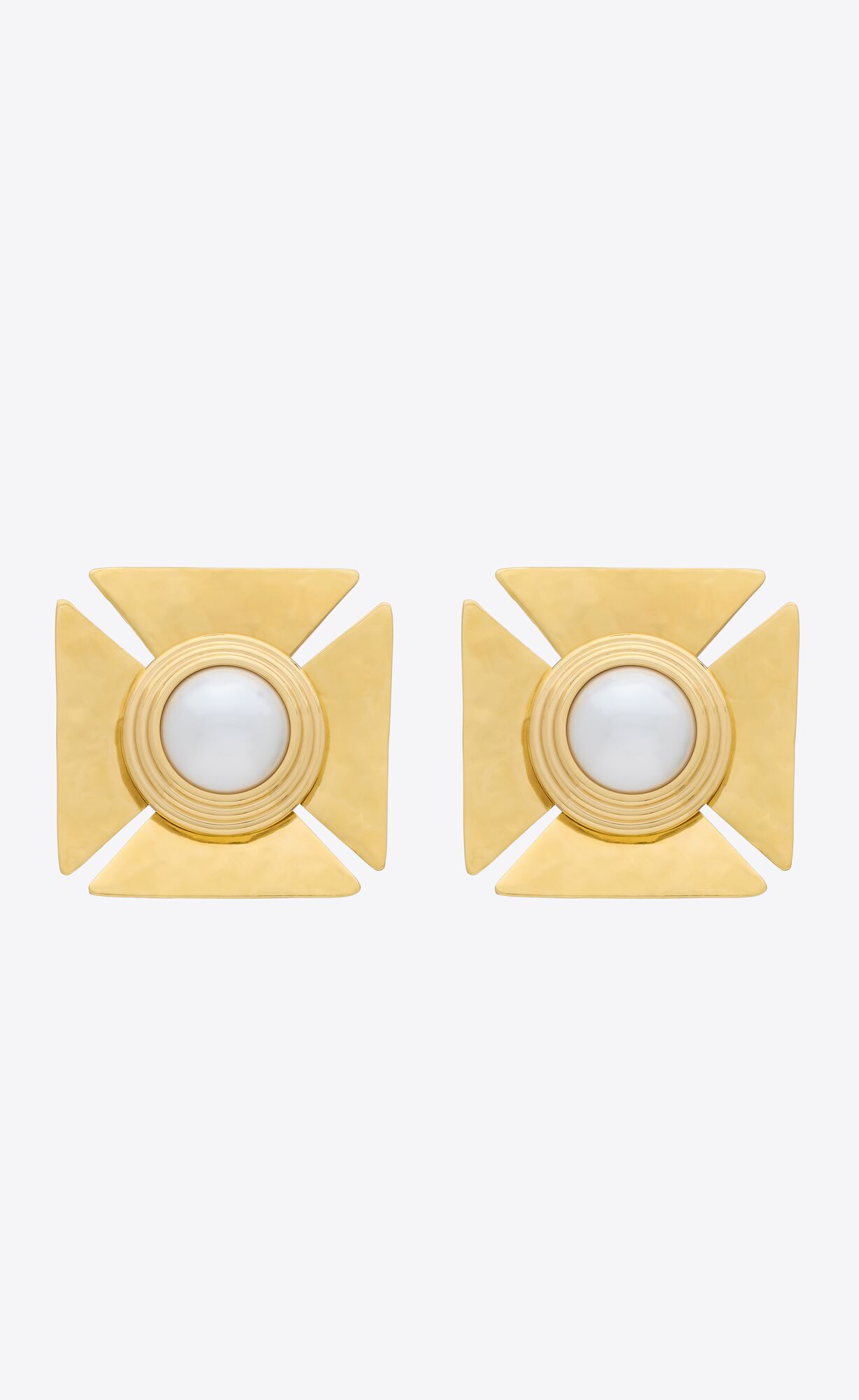 YSL Pearly Square Earrings In Metal Bronze And Gold | ABHRF0592