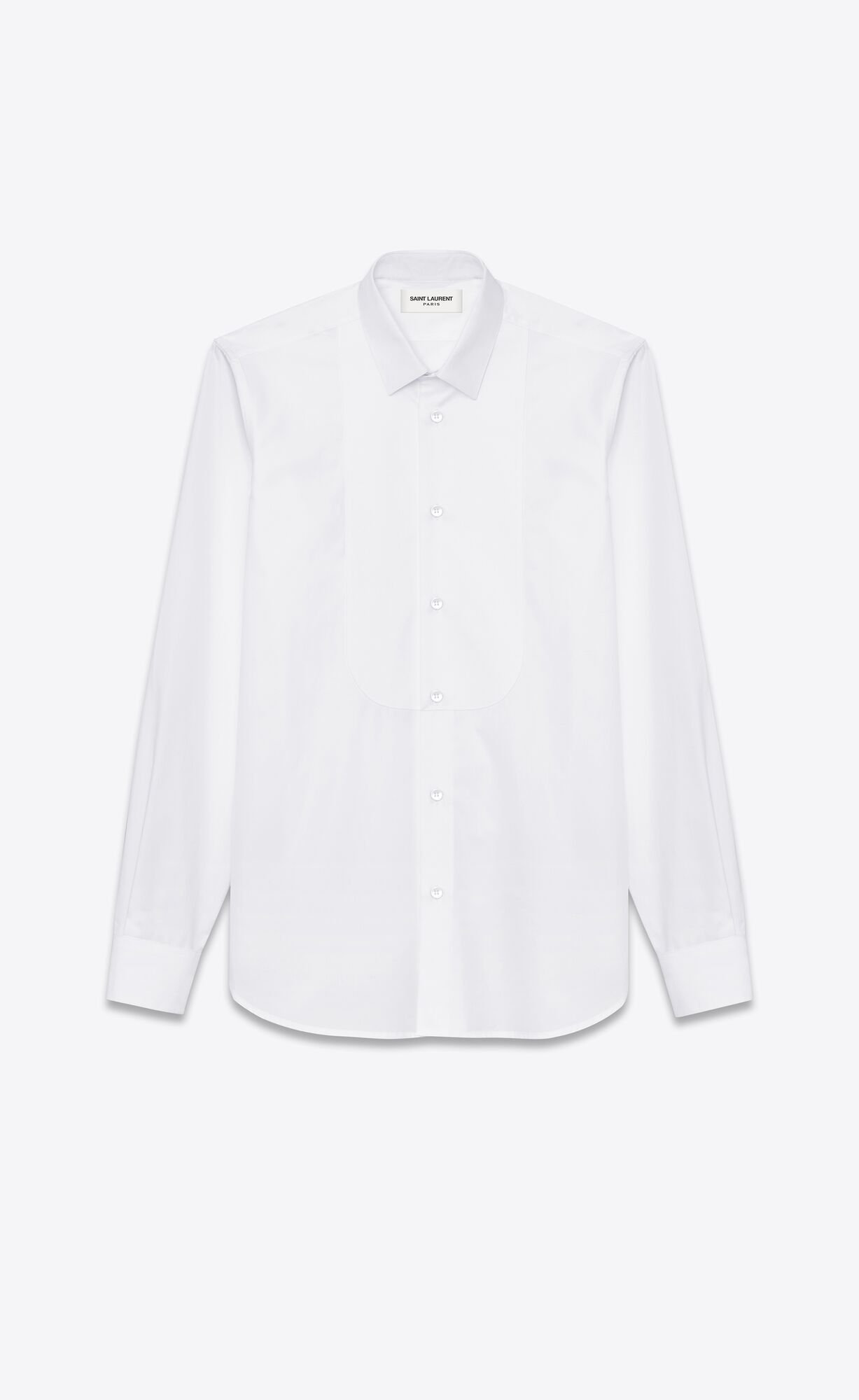 YSL Pique Plastron Yves Collar Shirt In Cotton Poplin White | XIUNK2076