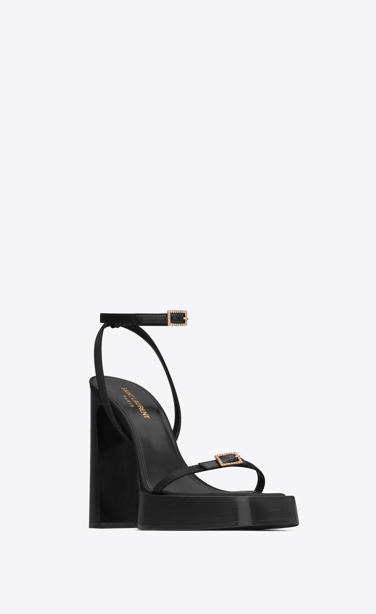 YSL Platz Platform Sandals In Crepe Satin Black | MYUAZ3062