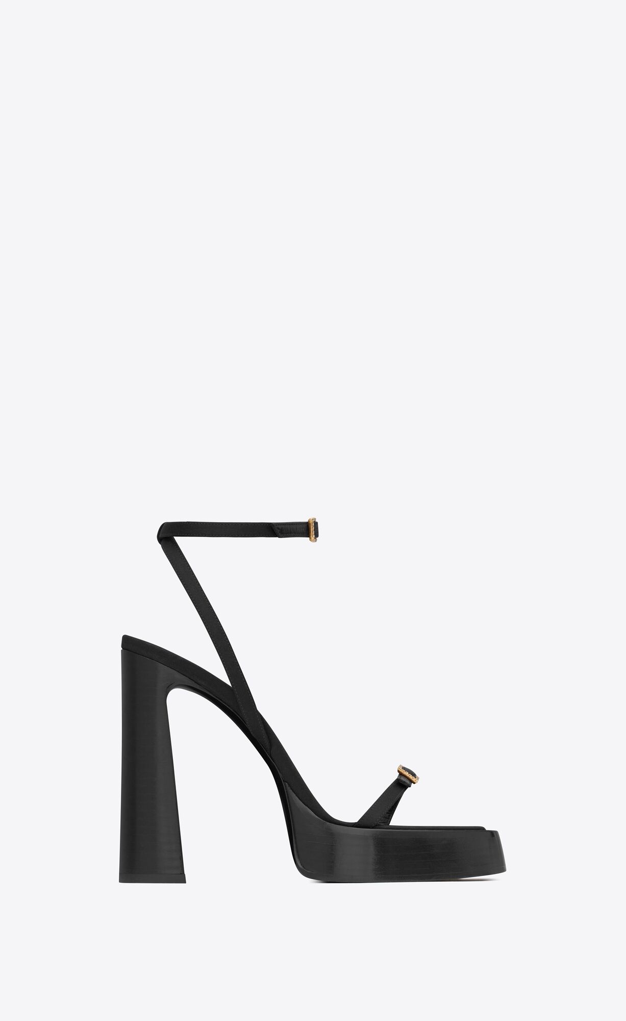 YSL Platz Platform Sandals In Crepe Satin Black | MYUAZ3062