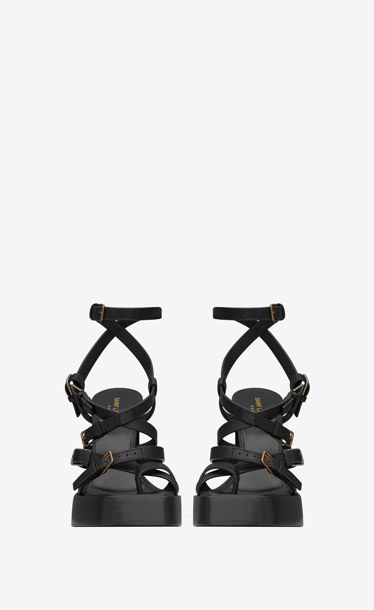 YSL Platz Platform Sandals In Smooth Leather Black | QXJNS6102