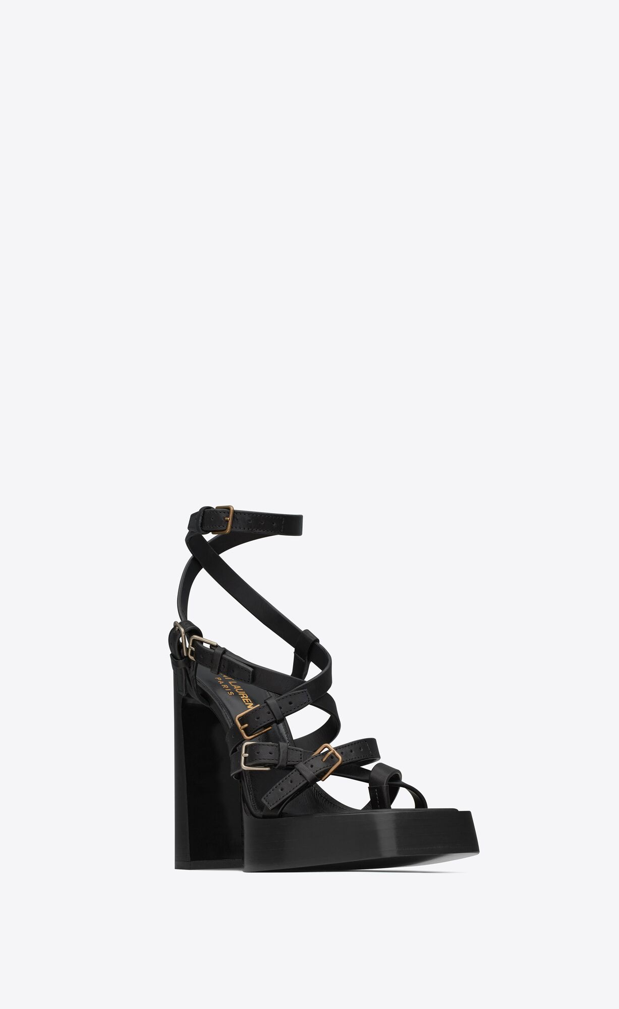 YSL Platz Platform Sandals In Smooth Leather Black | QXJNS6102