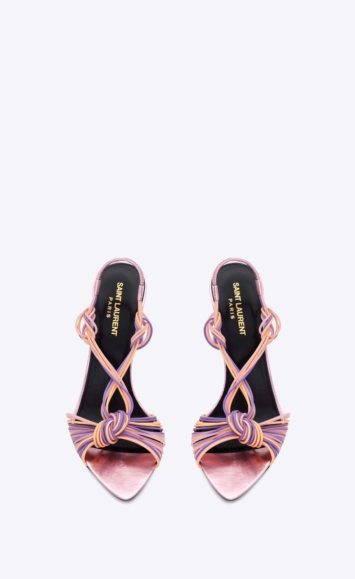 YSL Pool Sandals In Tpu And Metallized Leather Violet, Peach And Rose | ERNKU1376