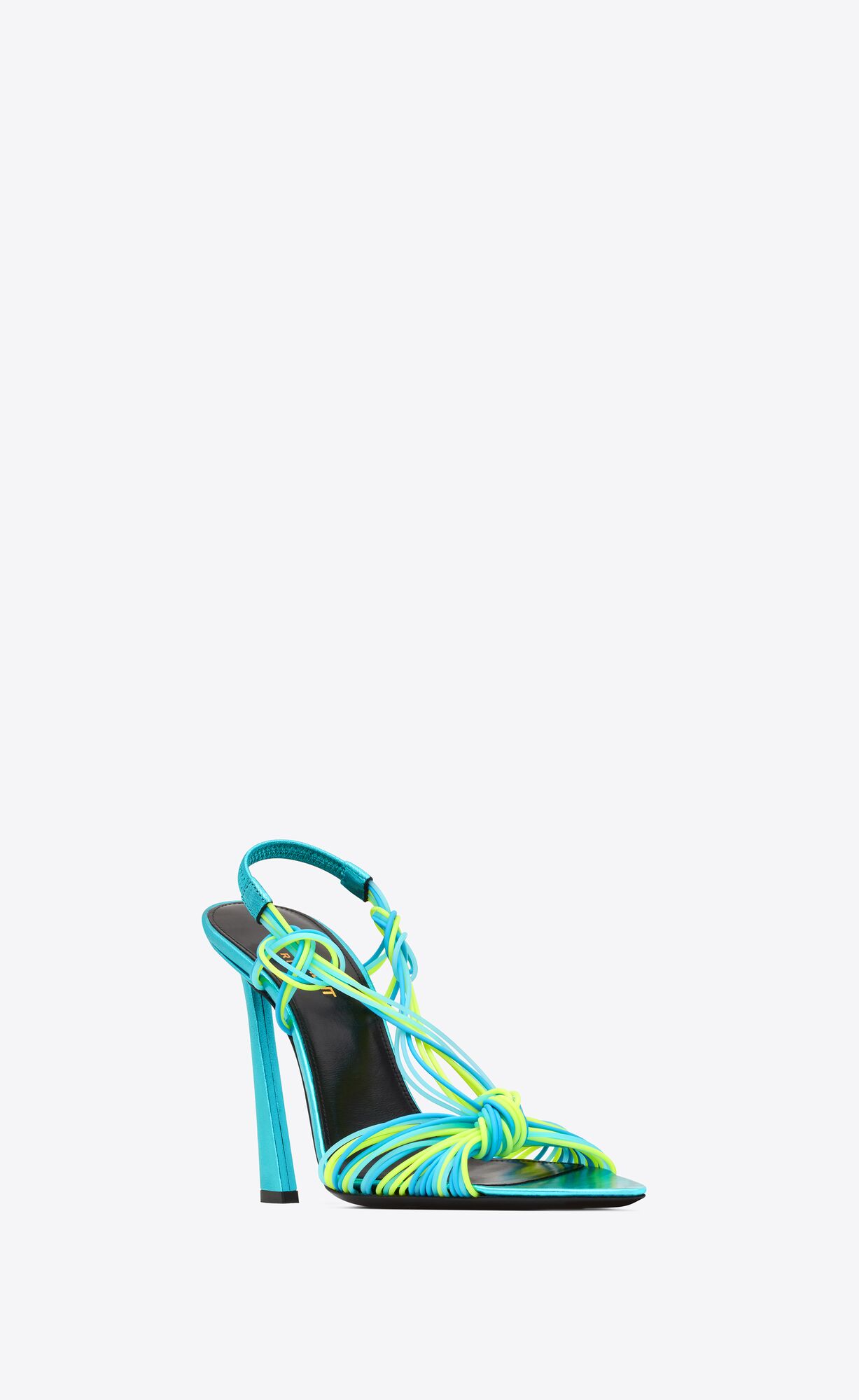 YSL Pool Sandals In Tpu And Metallized Leather Bleu Cerulean, Jaune Fluo, Celeste | GAJQU1687