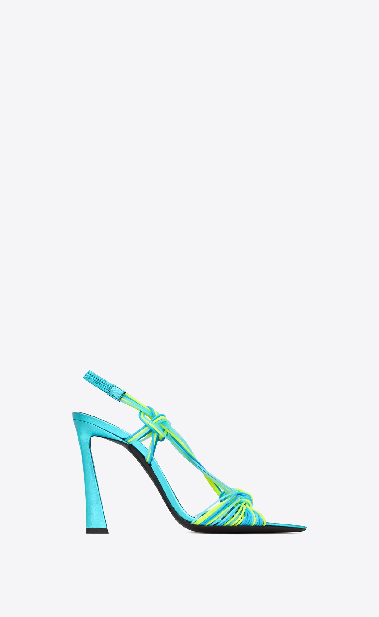 YSL Pool Sandals In Tpu And Metallized Leather Bleu Cerulean, Jaune Fluo, Celeste | GAJQU1687