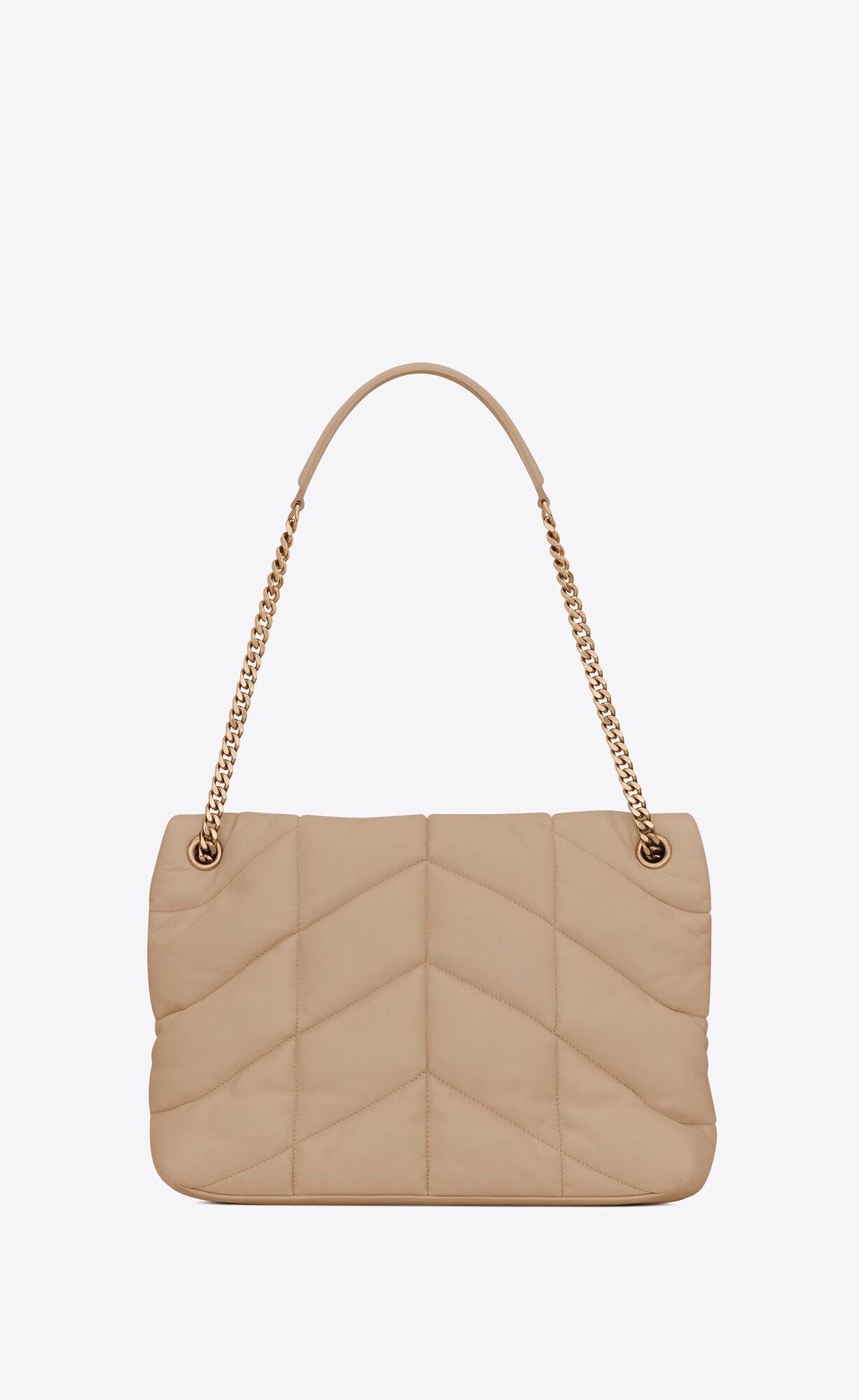 YSL Puffer Medium Chain Bag In Quilted Lambskin Dark Beige | VJTXM4308