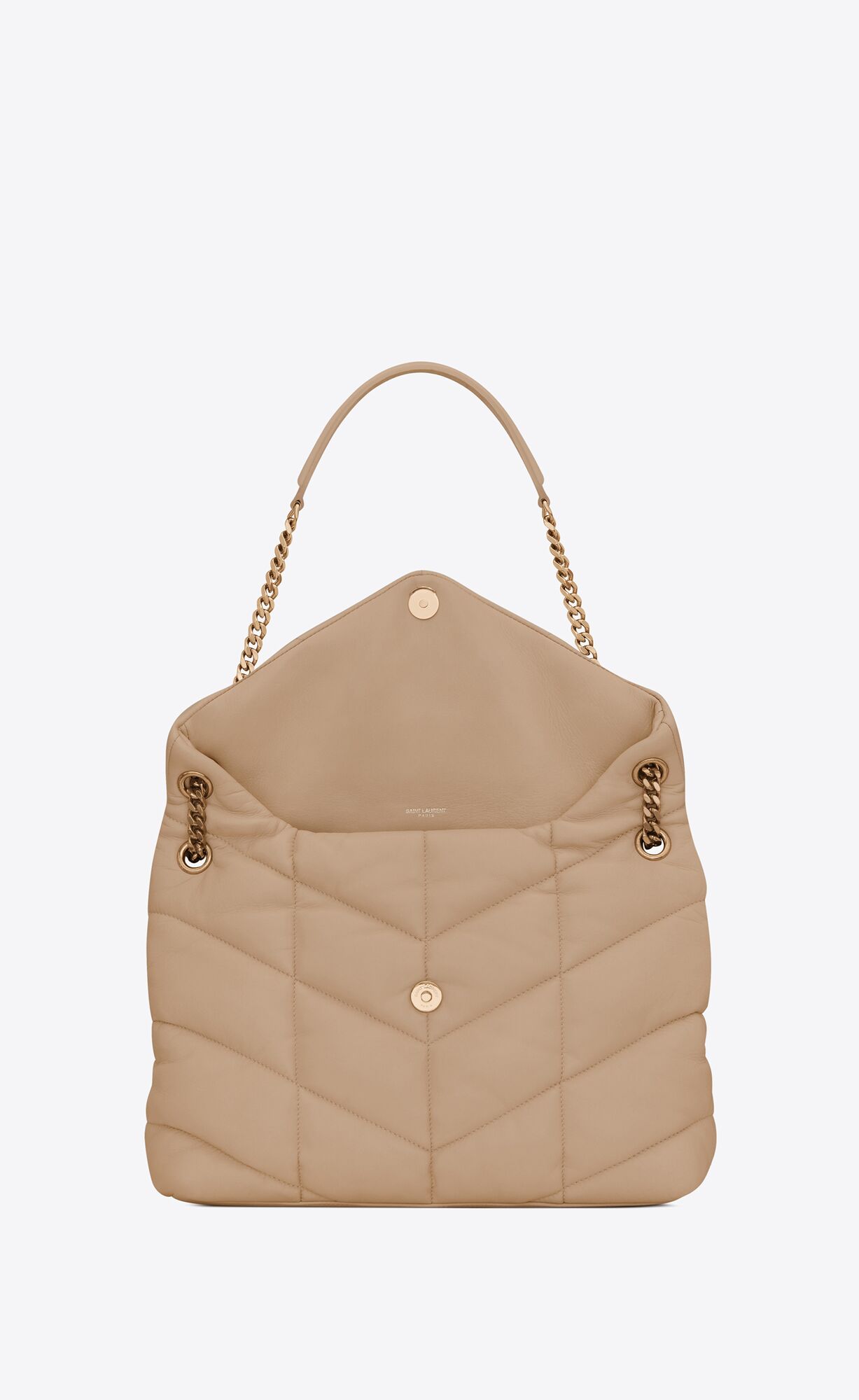 YSL Puffer Medium Chain Bag In Quilted Lambskin Dark Beige | VJTXM4308