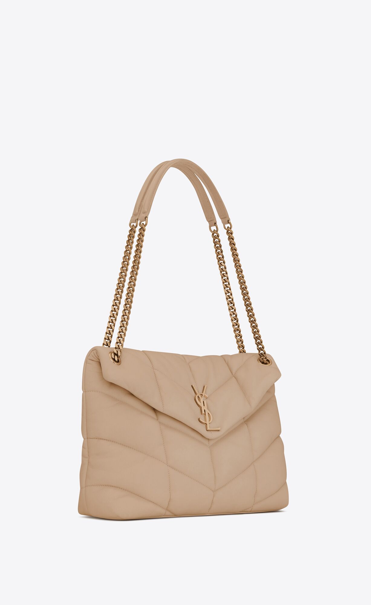 YSL Puffer Medium Chain Bag In Quilted Lambskin Dark Beige | VJTXM4308