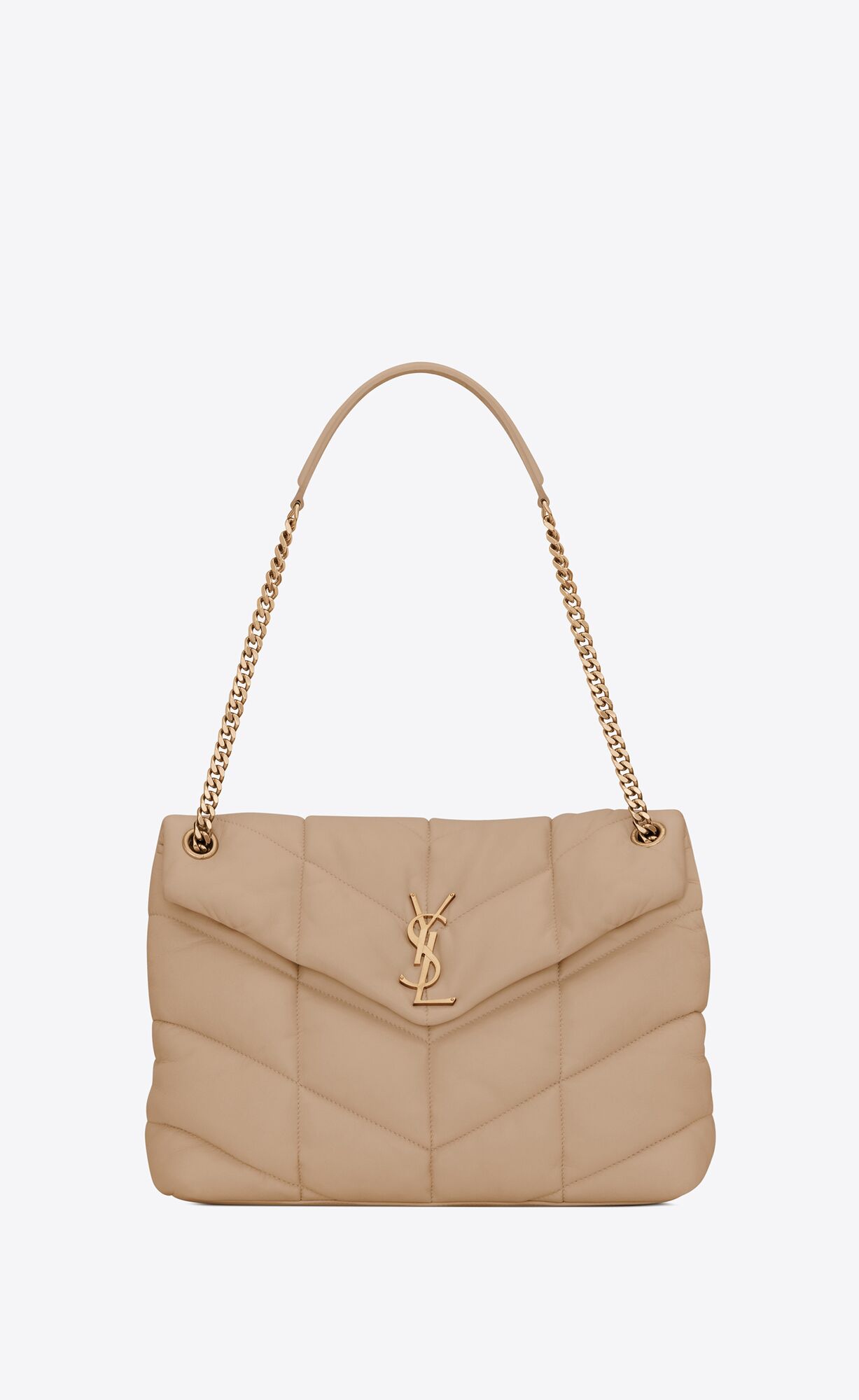 YSL Puffer Medium Chain Bag In Quilted Lambskin Dark Beige | VJTXM4308