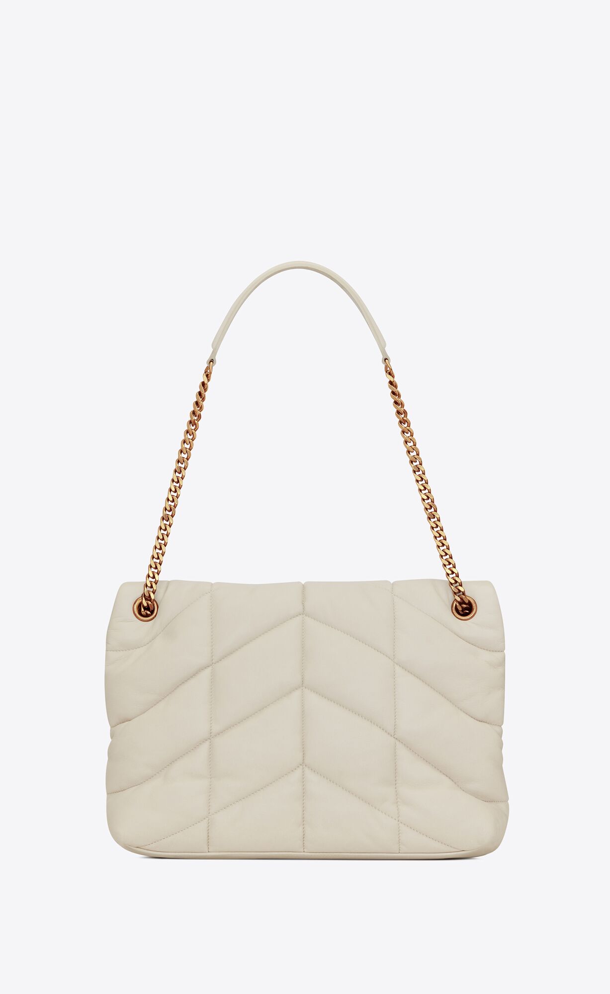 YSL Puffer Medium Chain Bag In Quilted Lambskin Blanc Vintage | XNPIT5936