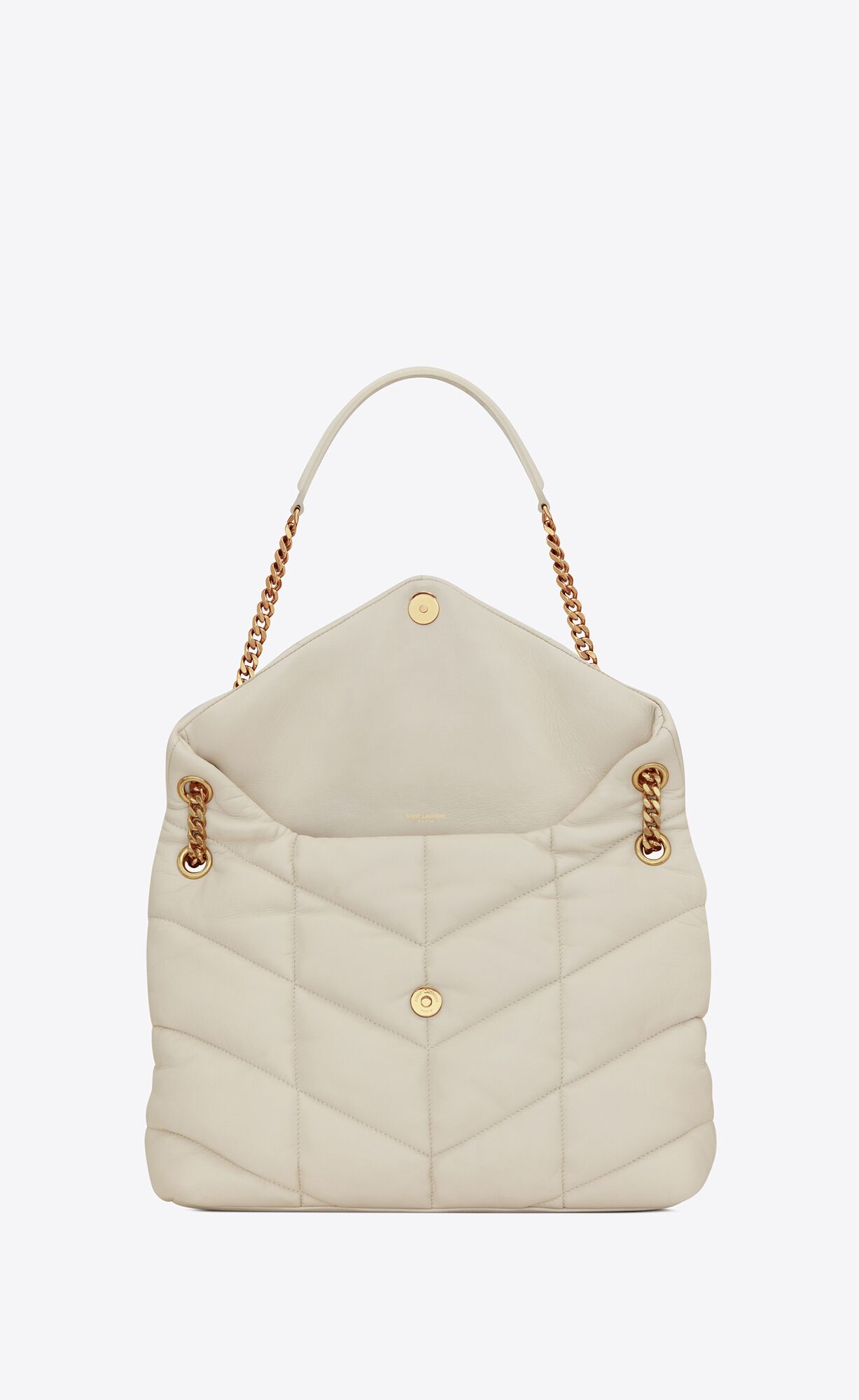 YSL Puffer Medium Chain Bag In Quilted Lambskin Blanc Vintage | XNPIT5936