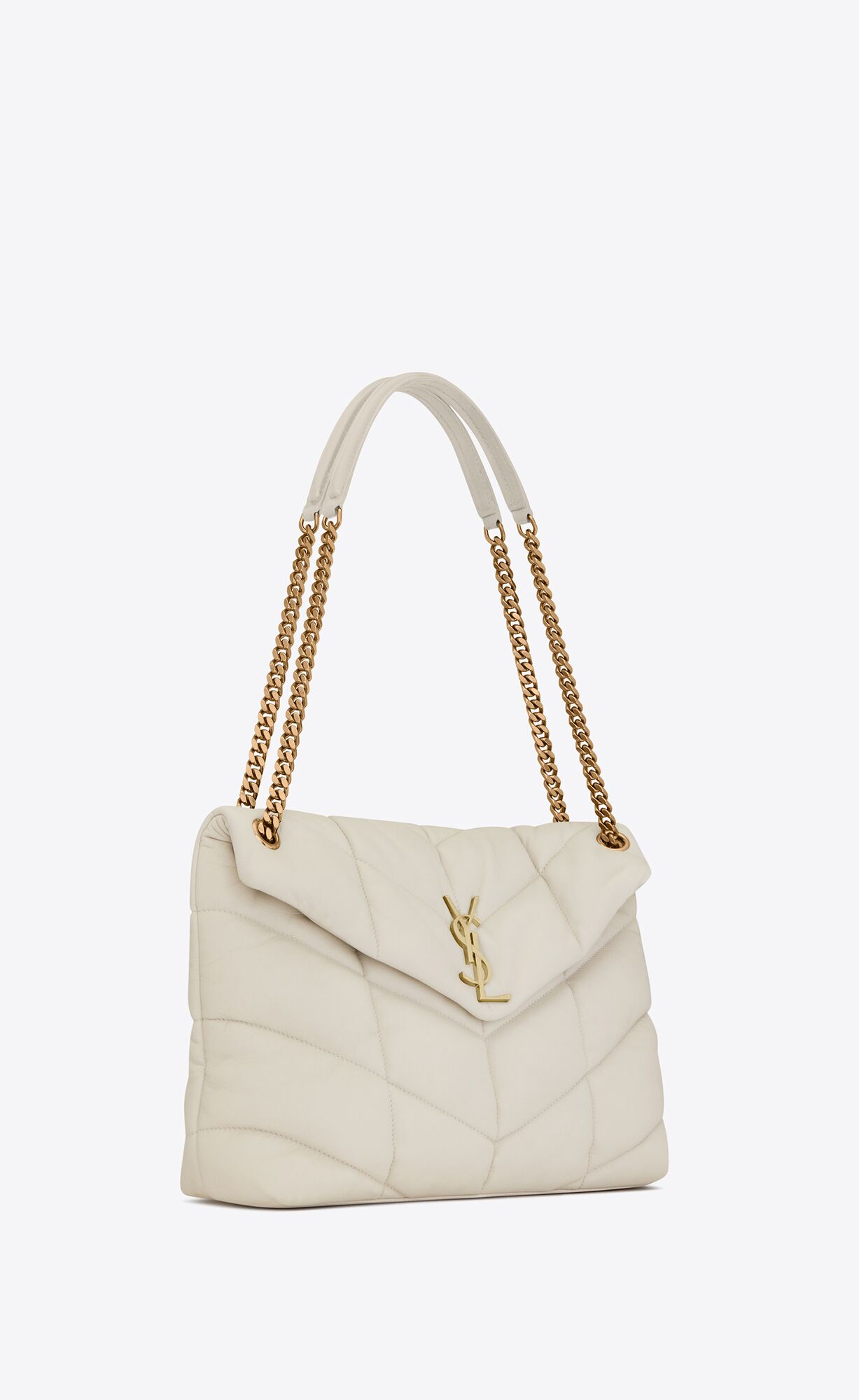 YSL Puffer Medium Chain Bag In Quilted Lambskin Blanc Vintage | XNPIT5936