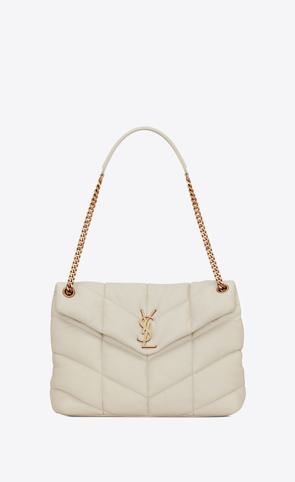 YSL Puffer Medium Chain Bag In Quilted Lambskin Blanc Vintage | XNPIT5936