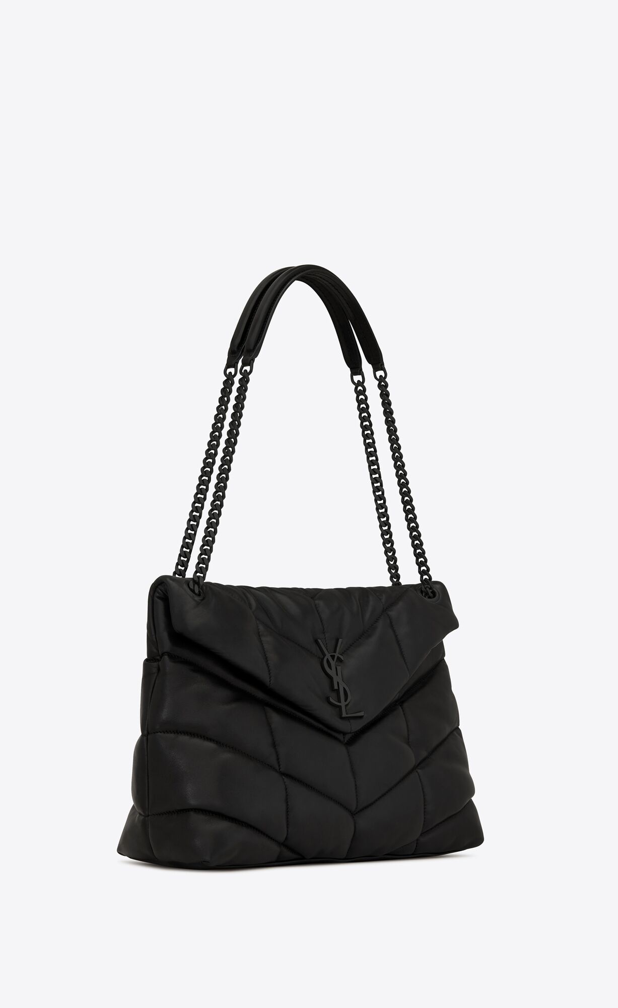 YSL Puffer Medium Chain Bag In Quilted Lambskin Black | YCEVP9613