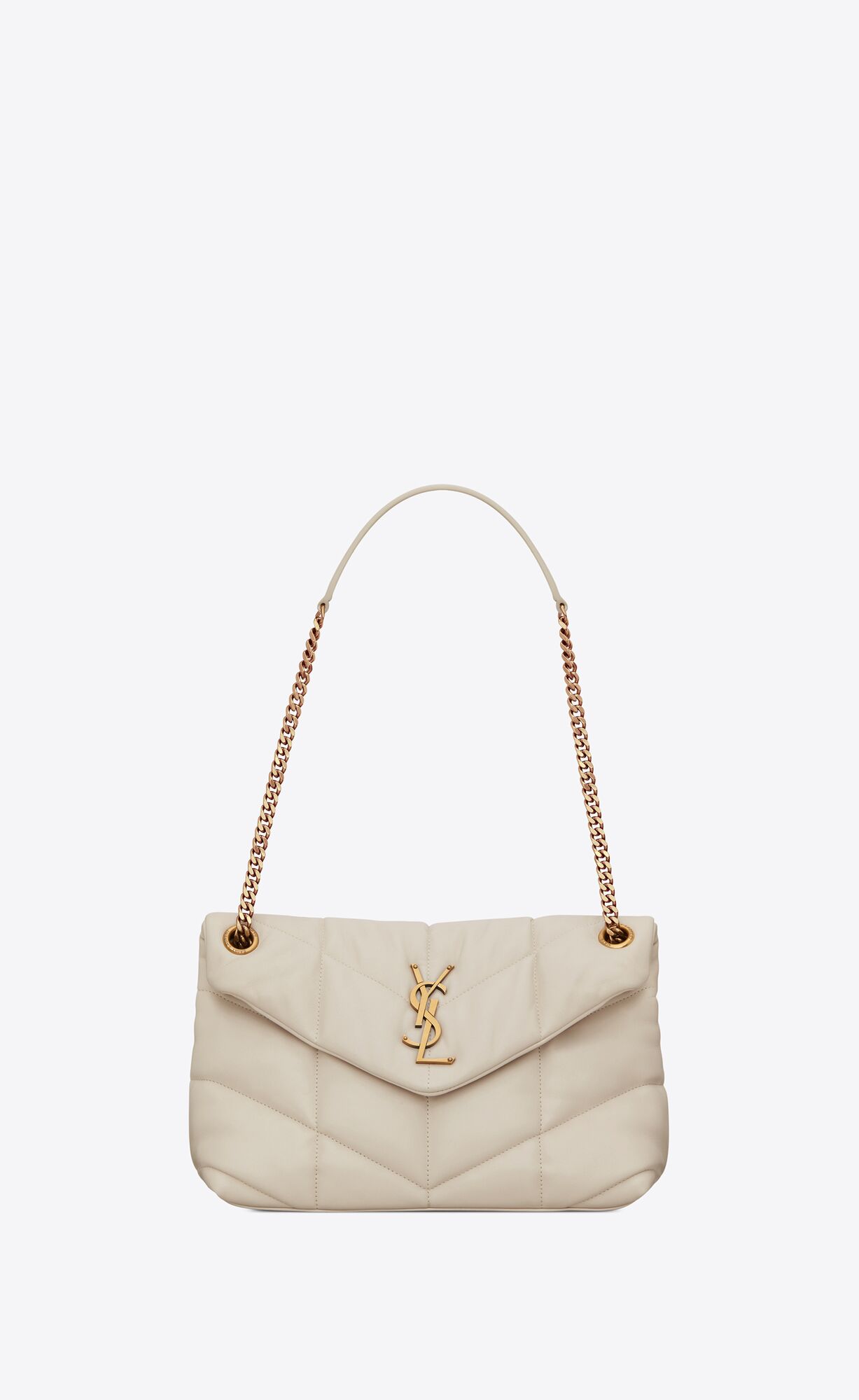 YSL Puffer Small Chain Bag In Quilted Lambskin Blanc Vintage | IOZEU3742