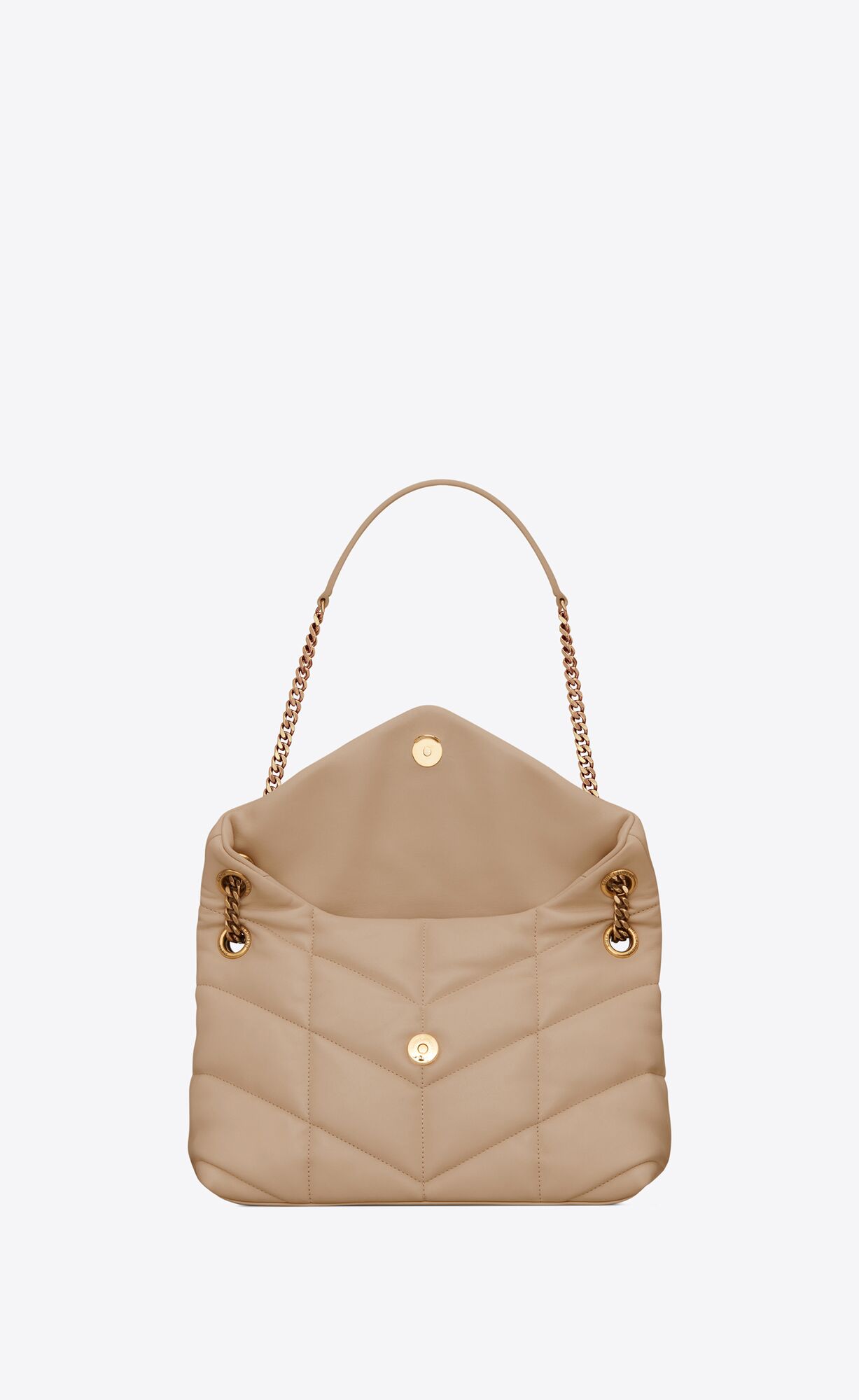 YSL Puffer Small Chain Bag In Quilted Lambskin Dark Beige | QTZBU7361