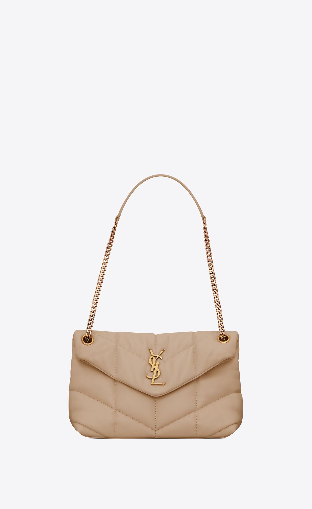 YSL Puffer Small Chain Bag In Quilted Lambskin Dark Beige | QTZBU7361