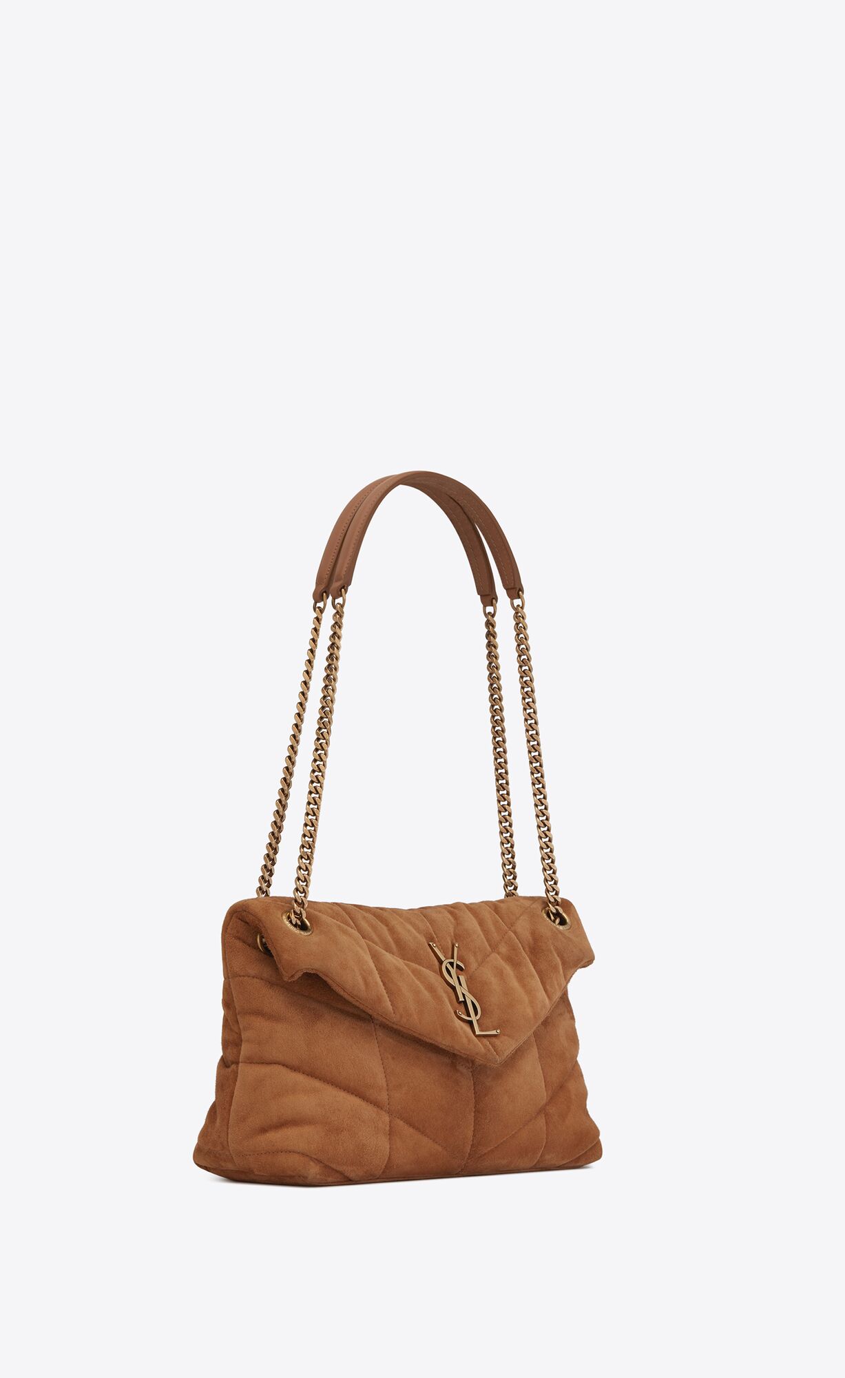 YSL Puffer Small Chain Bag In Quilted Suede Cinnamon | TYLJS4159