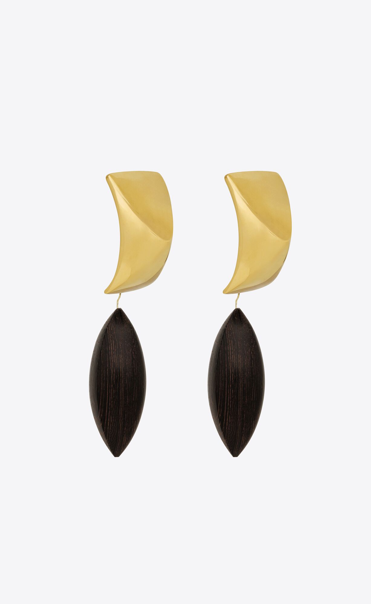 YSL Pyramid Earrings In Wood And Metal Brown Gold | AZNIO6370