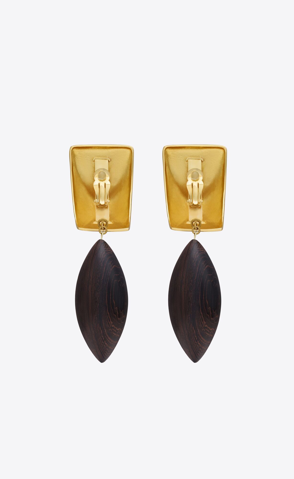 YSL Pyramid Earrings In Wood And Metal Brown Gold | AZNIO6370