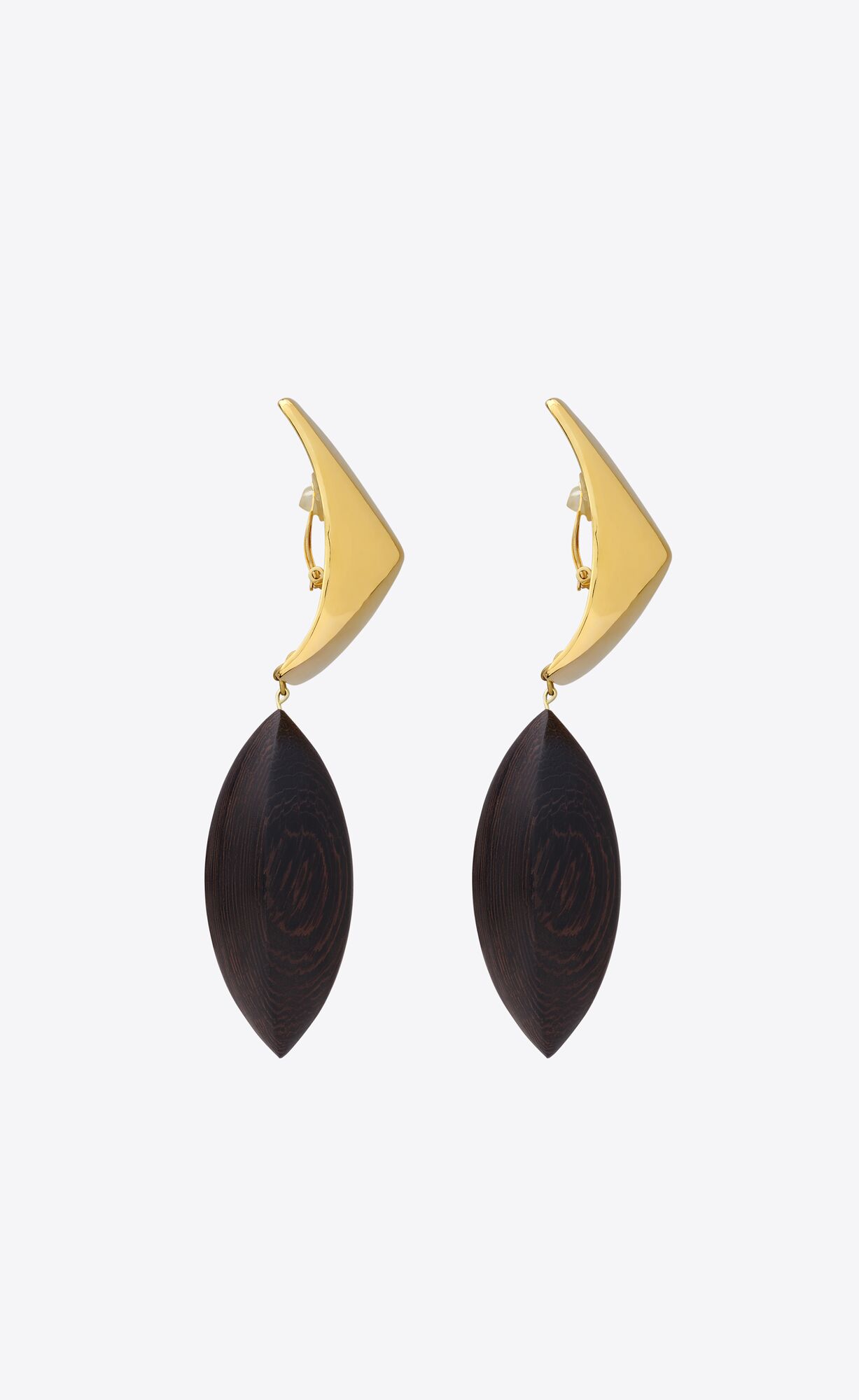 YSL Pyramid Earrings In Wood And Metal Brown Gold | AZNIO6370