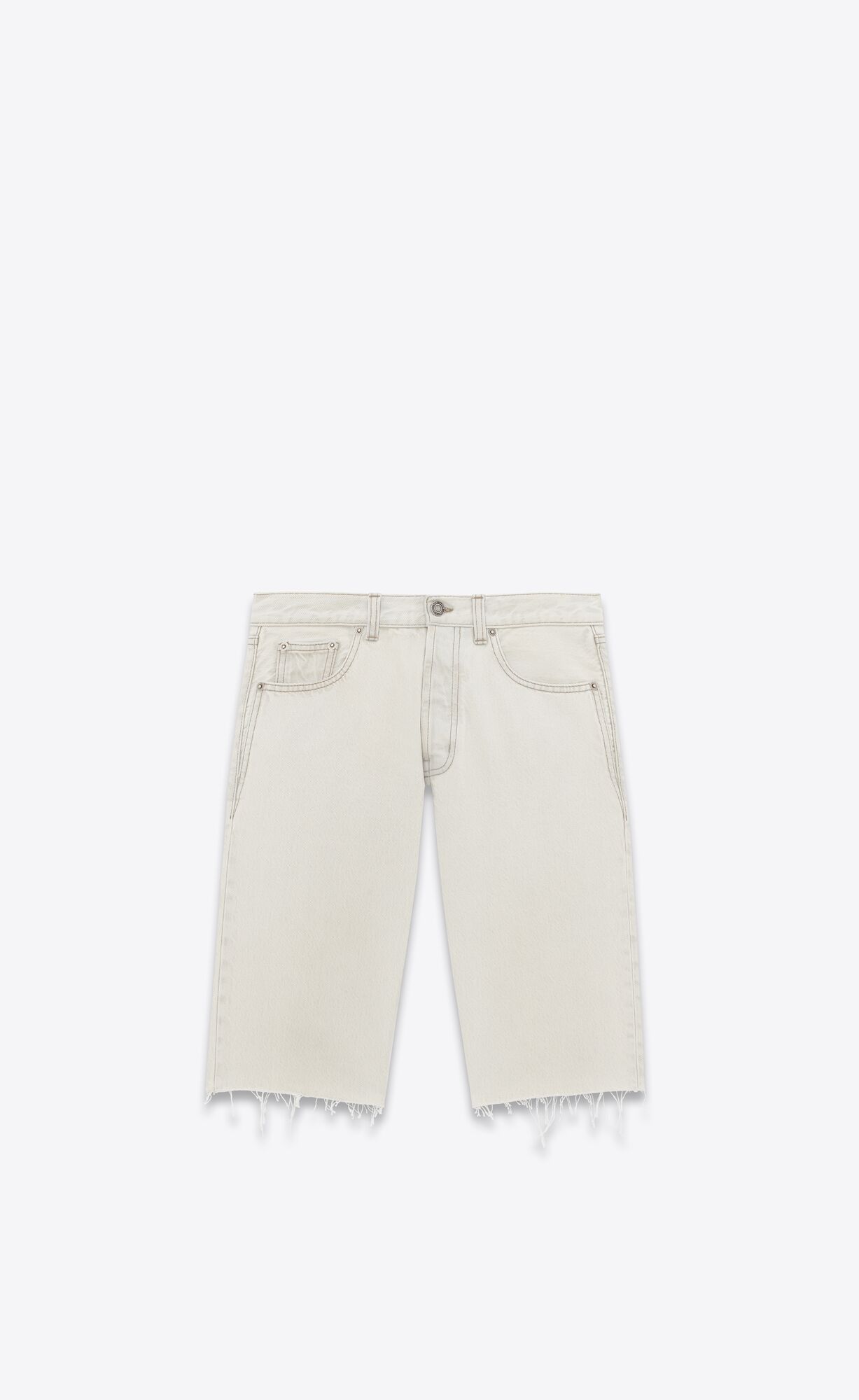 YSL Relaxed-fit Shorts In Grey Bleach White Denim Grey Super Bleach White | PIKBF1798