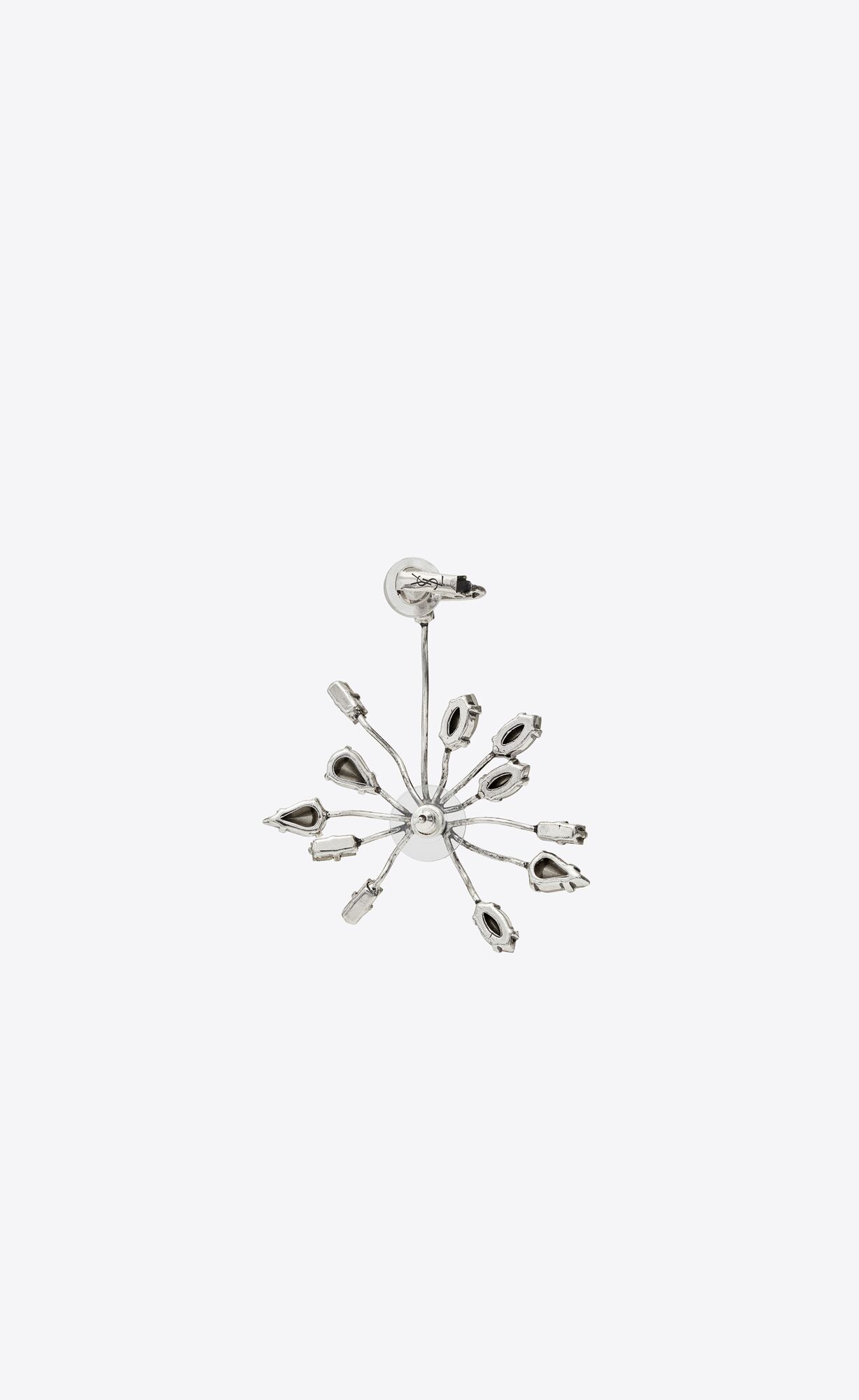 YSL Rhinestone Blossom Earring In Metal Oxidized Silver | BAMNL9605