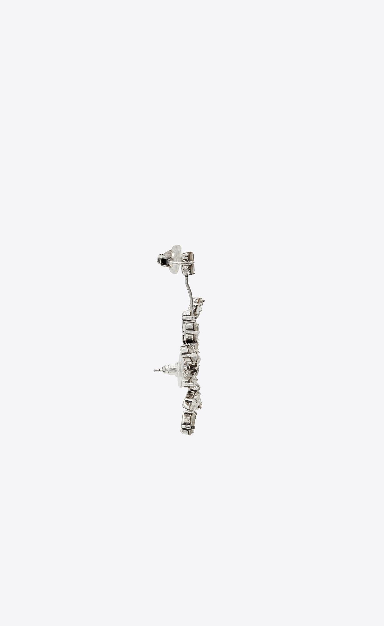 YSL Rhinestone Blossom Earring In Metal Oxidized Silver | BAMNL9605