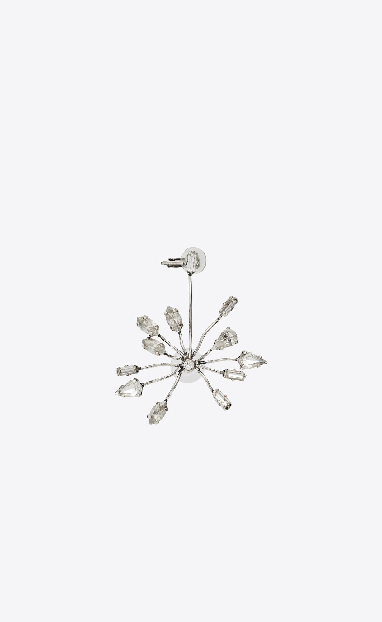 YSL Rhinestone Blossom Earring In Metal Oxidized Silver | BAMNL9605