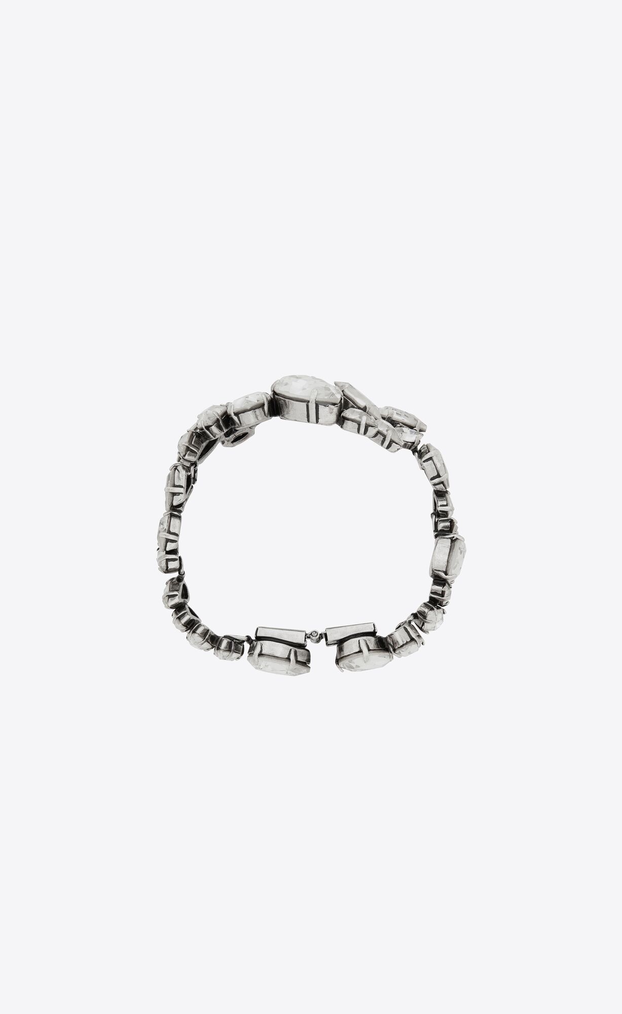 YSL Rhinestone Bouquet Bracelet In Metal Oxidized Silver And Crystal | RTOAL0523