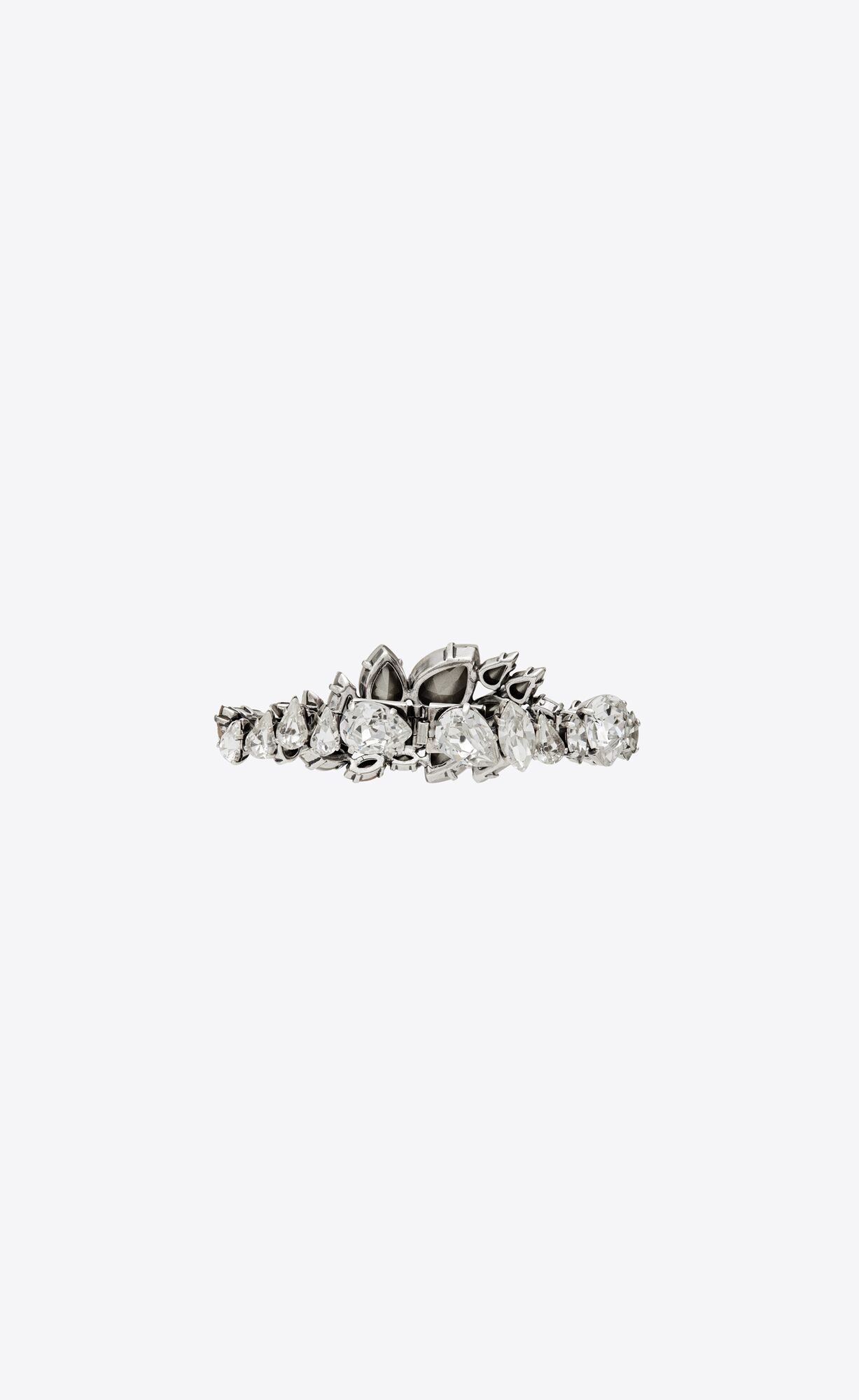 YSL Rhinestone Bouquet Bracelet In Metal Oxidized Silver And Crystal | RTOAL0523