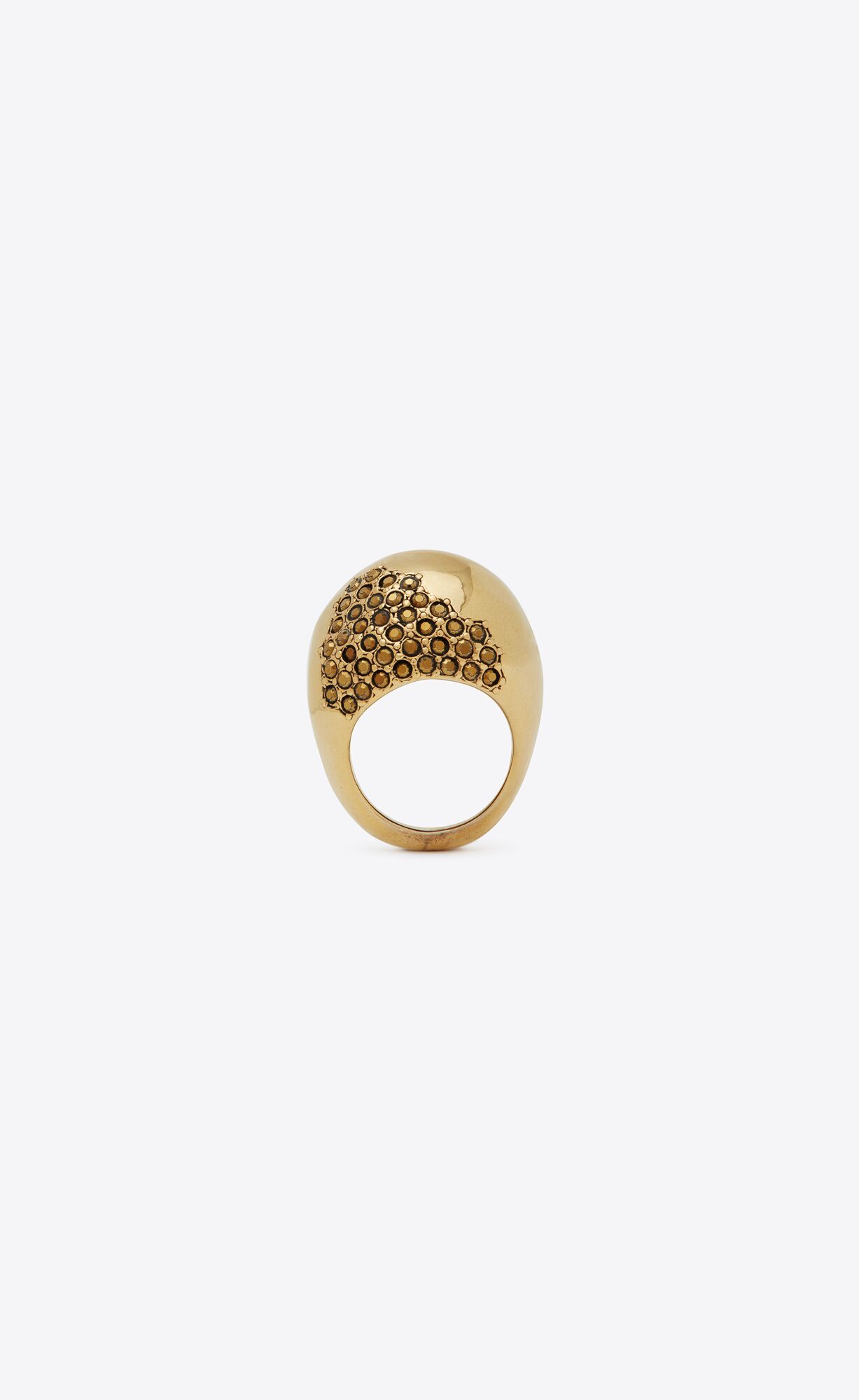 YSL Rhinestone Edge Egg Ring In Metal Aged Gold And Topaz | IFYEJ9567