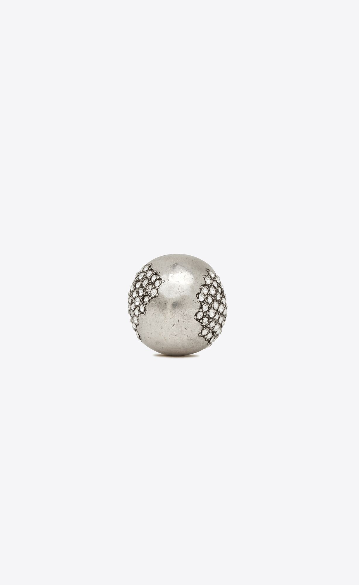 YSL Rhinestone Edge Egg Ring In Metal Palladium And Crystal | CTAXN7564