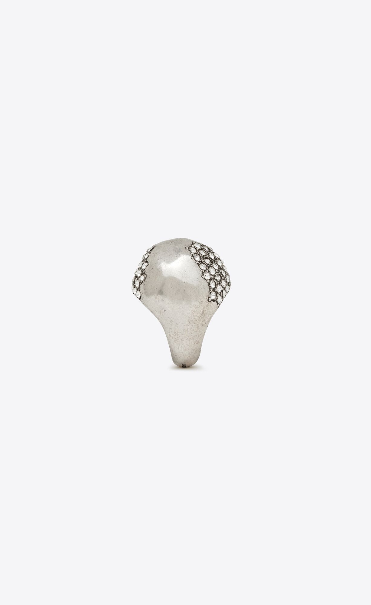 YSL Rhinestone Edge Egg Ring In Metal Palladium And Crystal | CTAXN7564