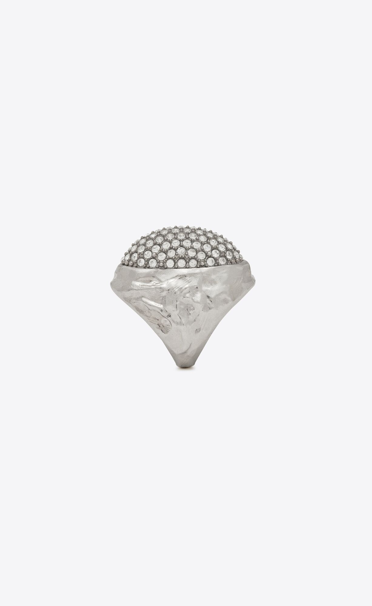 YSL Rhinestone Egg Ring In Metal Oxidized Silver And Crystal | ULSZK2439