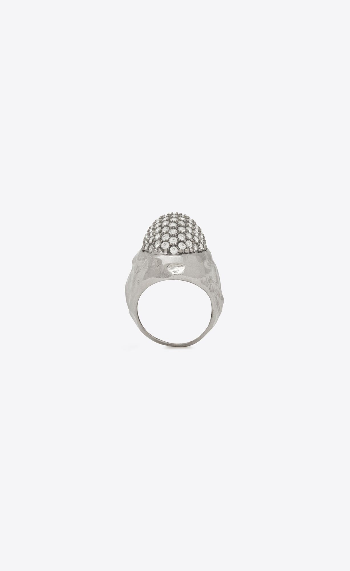 YSL Rhinestone Egg Ring In Metal Oxidized Silver And Crystal | ULSZK2439