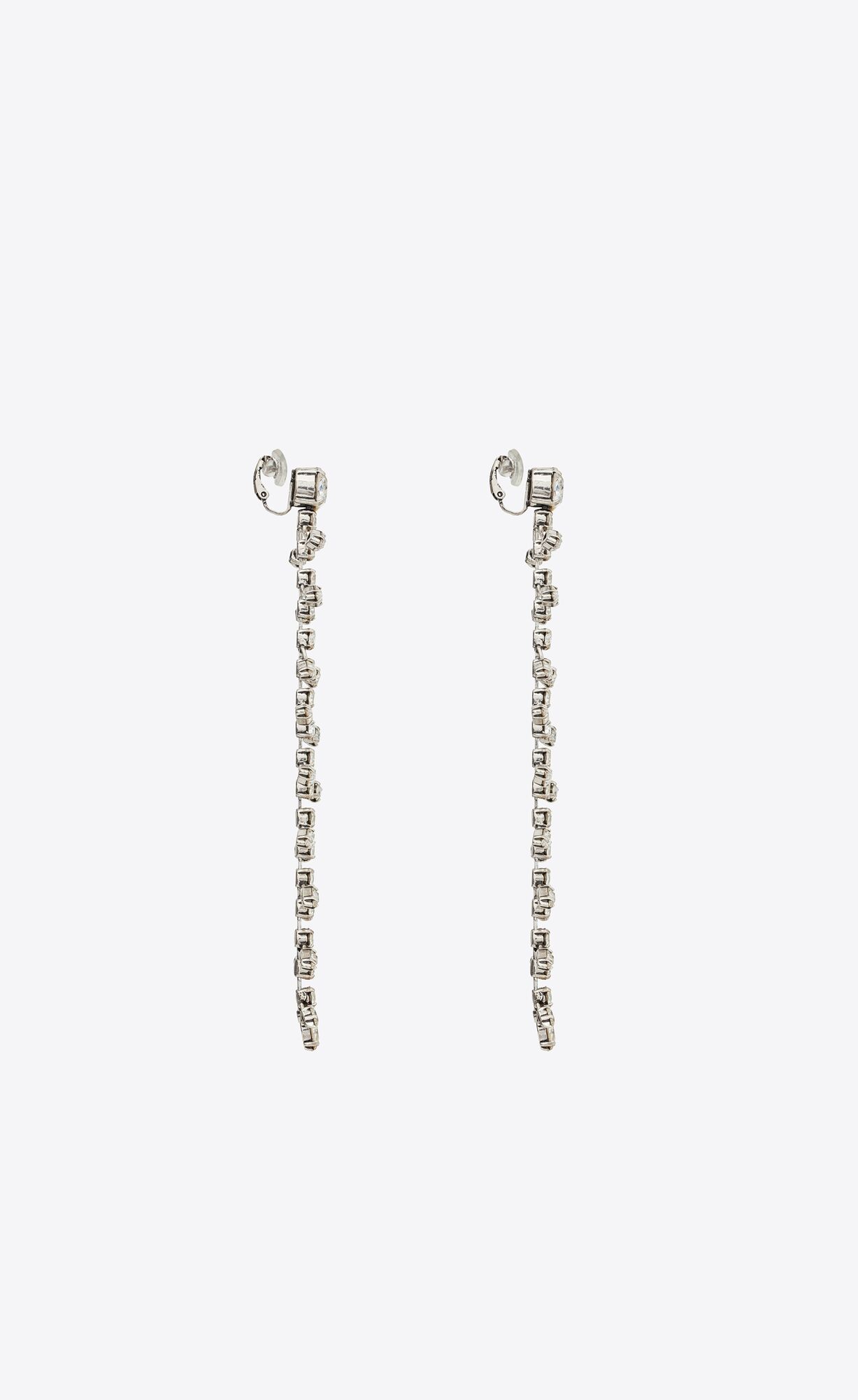 YSL Rhinestone Fish Bone Drop Earrings In Metal Oxidized Silver | USMYL0943