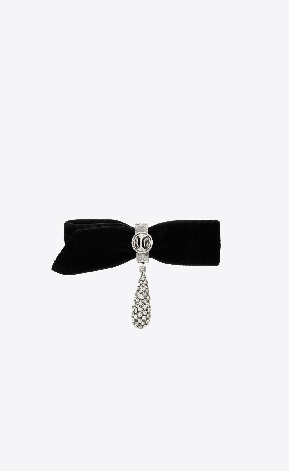 YSL Rhinestone Knot And Drop Brooch In Metal And Velvet Argent Oxyde Et Crystal | ZPXNO3705