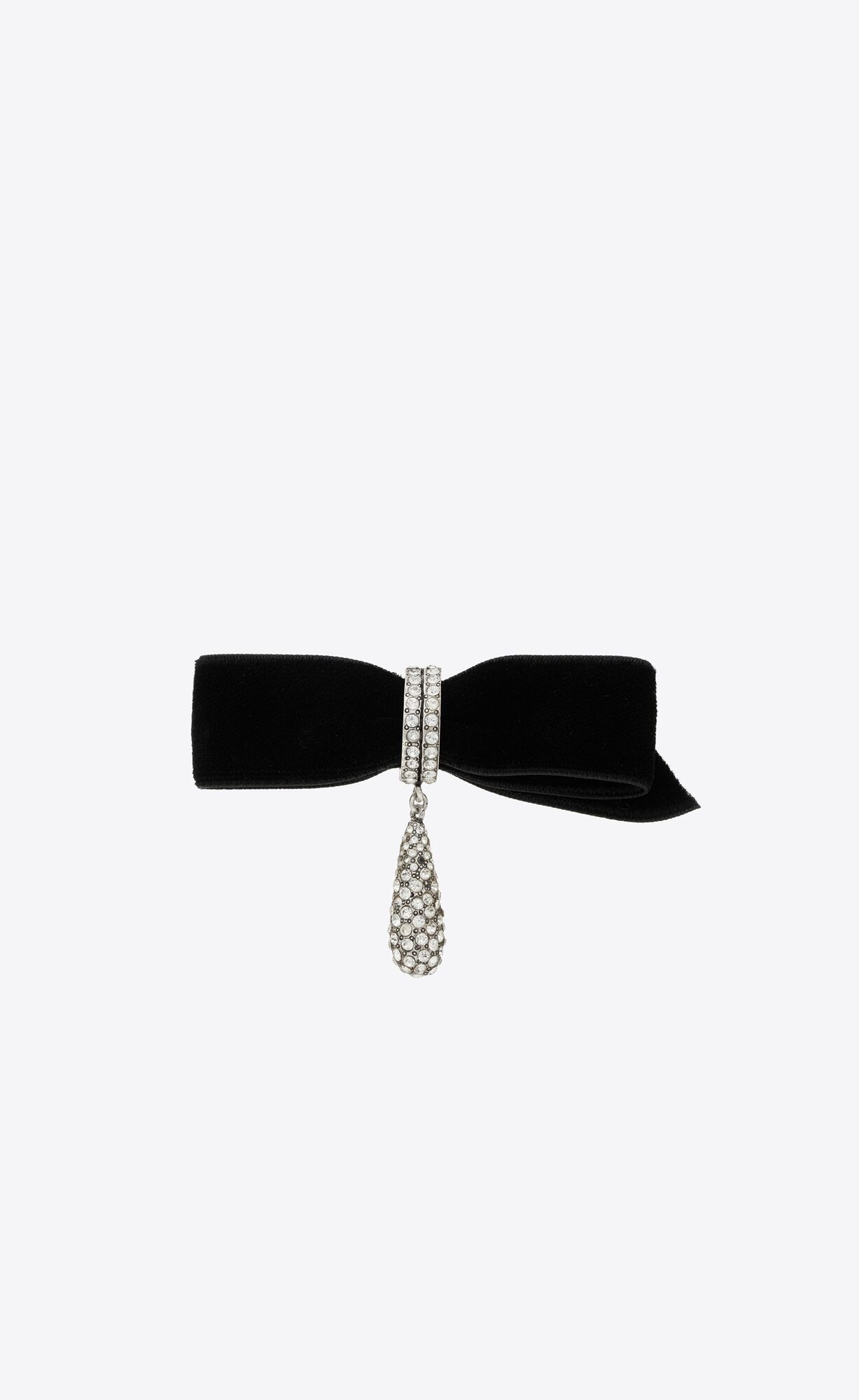 YSL Rhinestone Knot And Drop Brooch In Metal And Velvet Argent Oxyde Et Crystal | ZPXNO3705