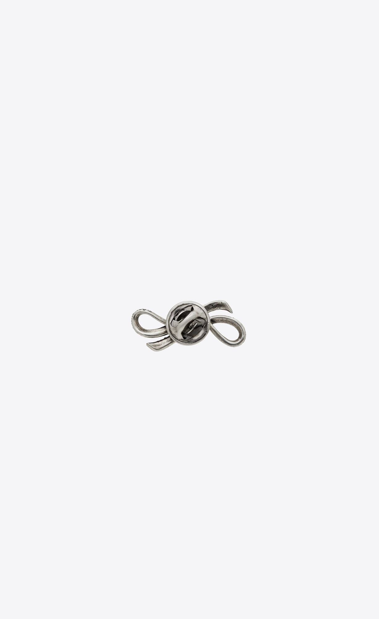 YSL Rhinestone Knot Pin In Metal Oxidized Silver | BAMGJ1680