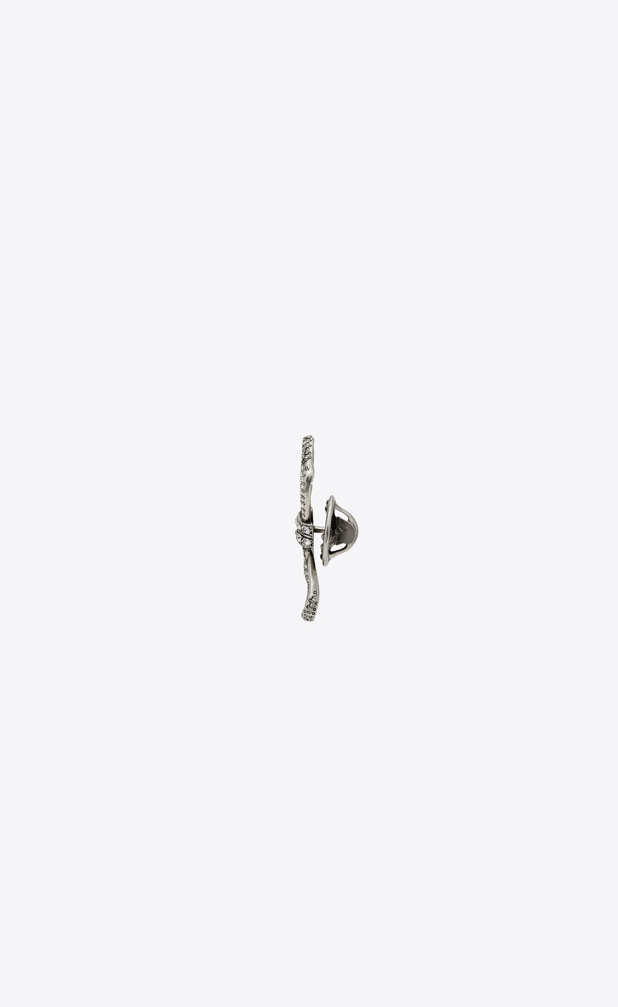 YSL Rhinestone Knot Pin In Metal Oxidized Silver | BAMGJ1680