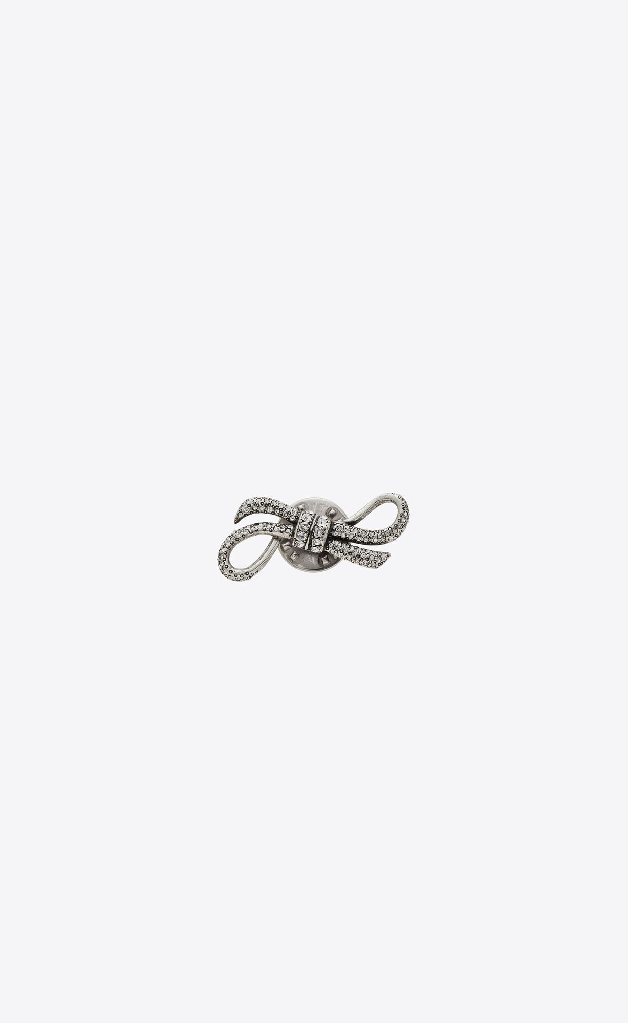 YSL Rhinestone Knot Pin In Metal Oxidized Silver | BAMGJ1680