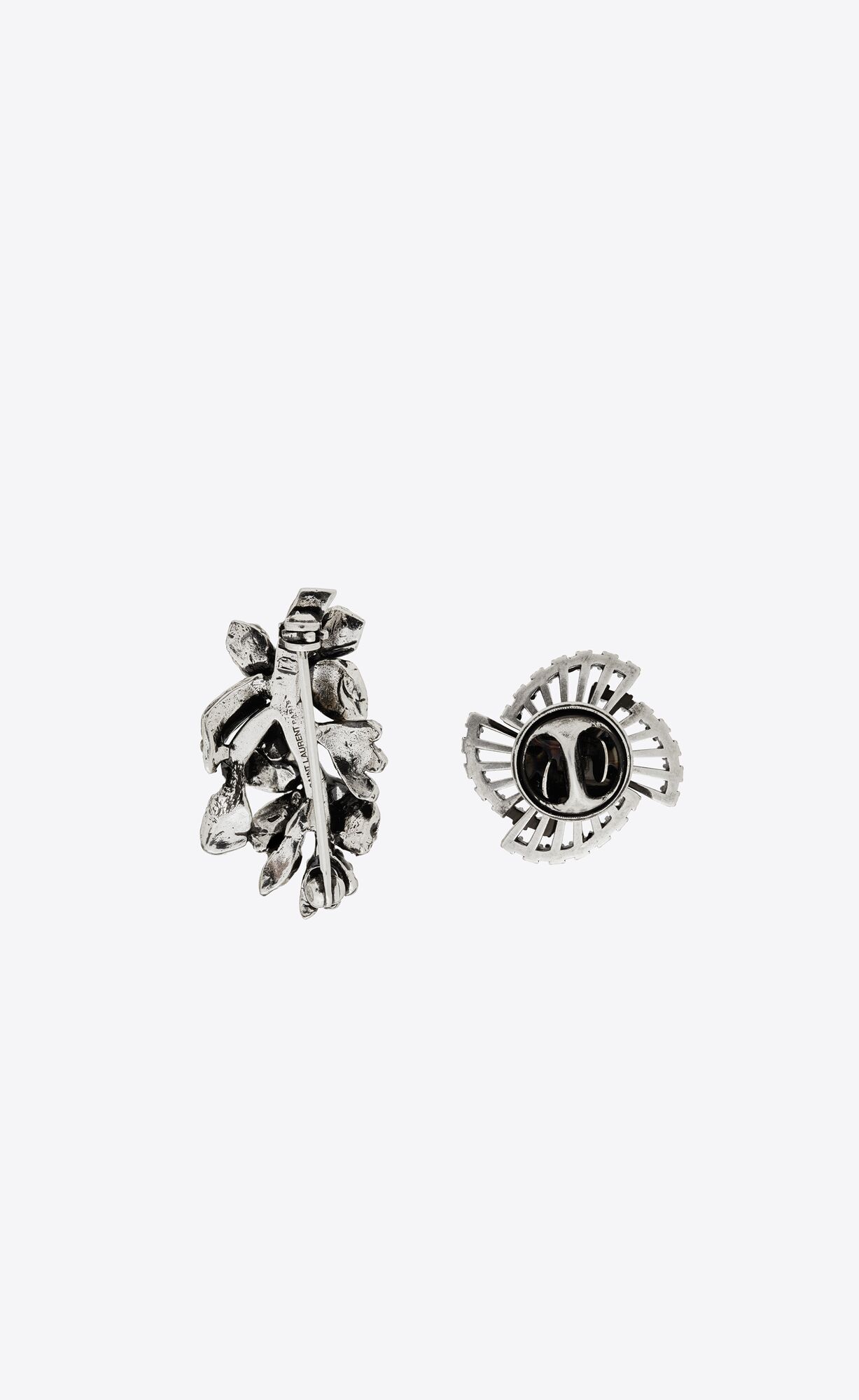 YSL Rhinestone Mini-brooch And Pin In Metal Oxidized Silver | EPLIJ2736