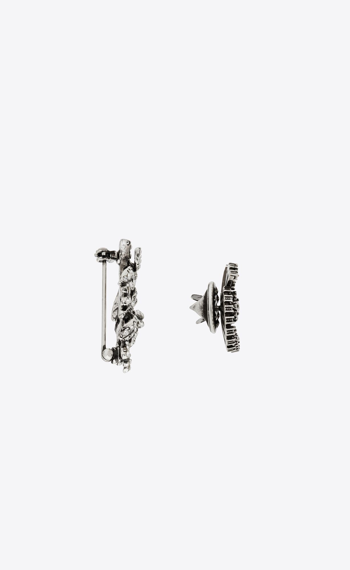 YSL Rhinestone Mini-brooch And Pin In Metal Oxidized Silver | EPLIJ2736