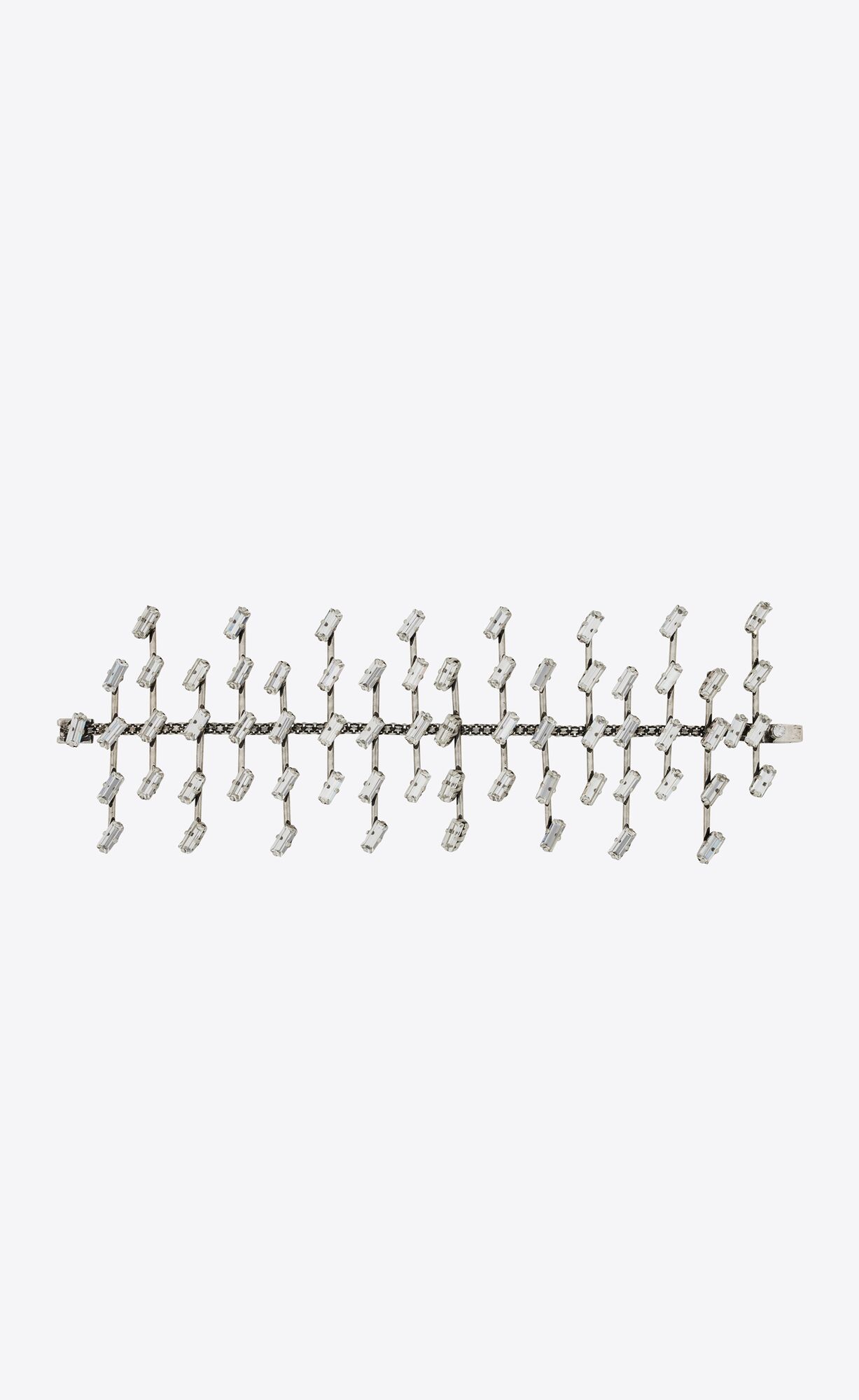 YSL Rhinestone Ranks Bracelet In Metal Oxidized Silver | UABLY4769