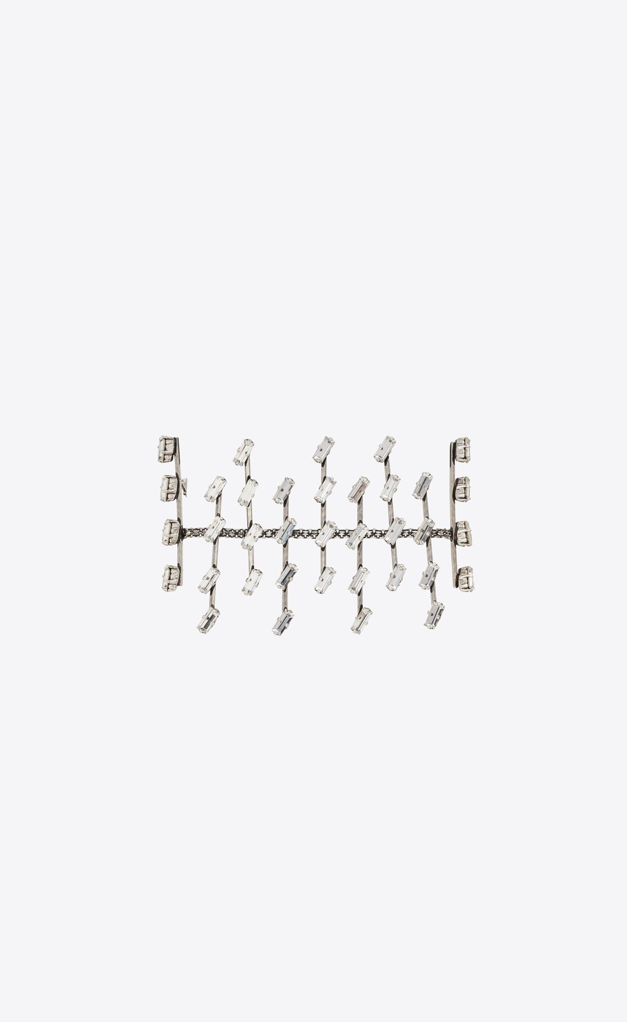 YSL Rhinestone Ranks Bracelet In Metal Oxidized Silver | UABLY4769