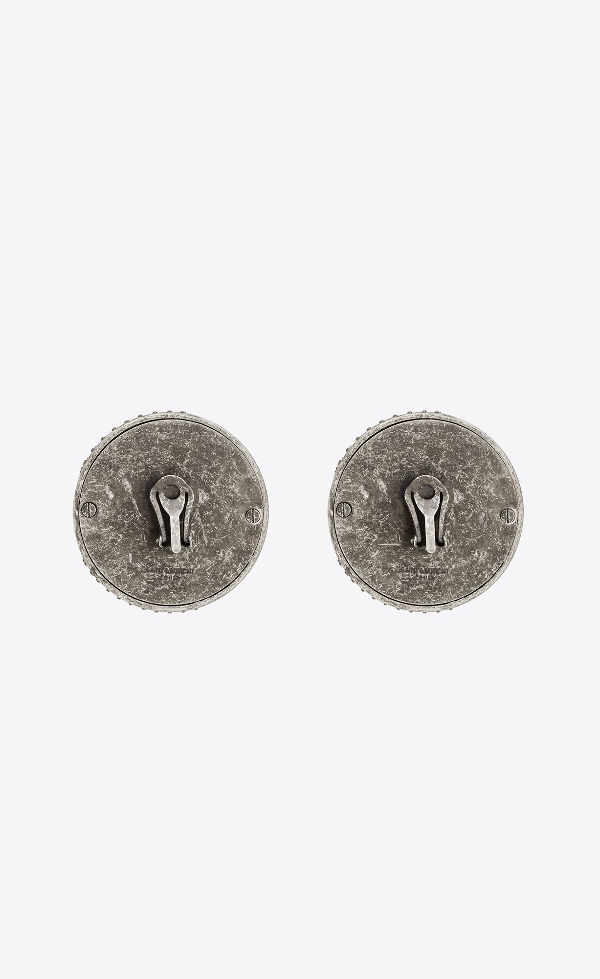 YSL Rhinestone Sphere Earrings In Metal Oxidized Silver And Crystal | IYKBO8301