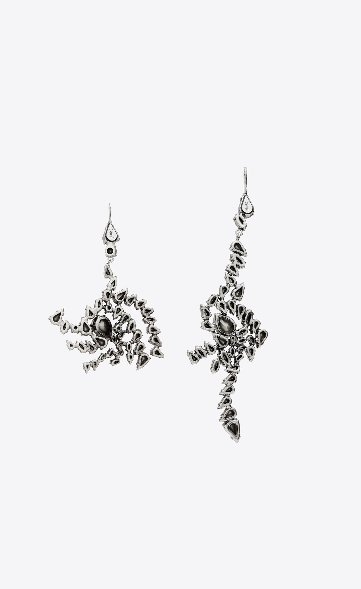 YSL Rhinestone Spiral Earrings In Metal Oxidized Silver | BHVTR3981